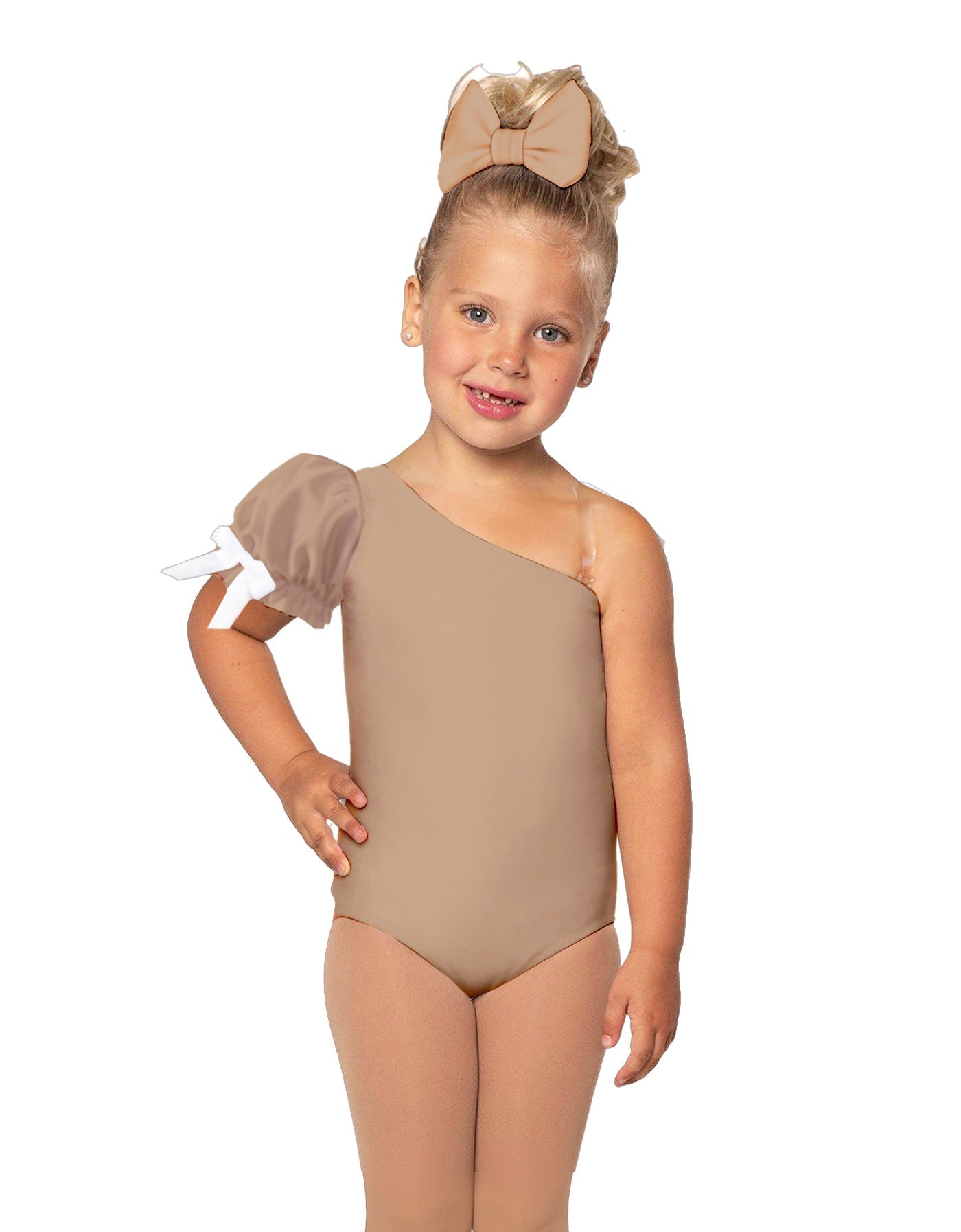Solid Lycra One Shoulder Puff Sleeve Leotard