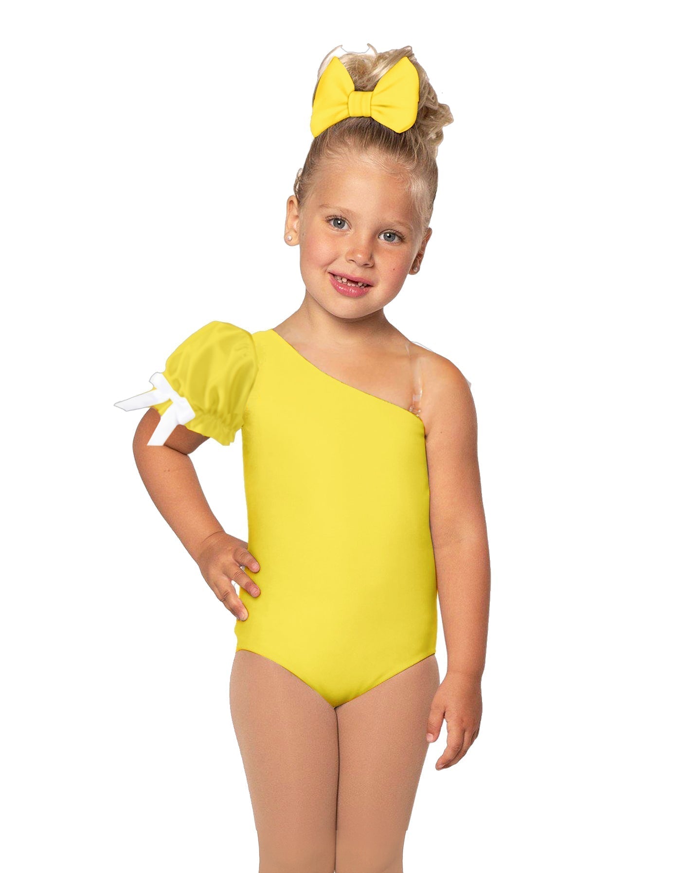 Solid Lycra One Shoulder Puff Sleeve Leotard