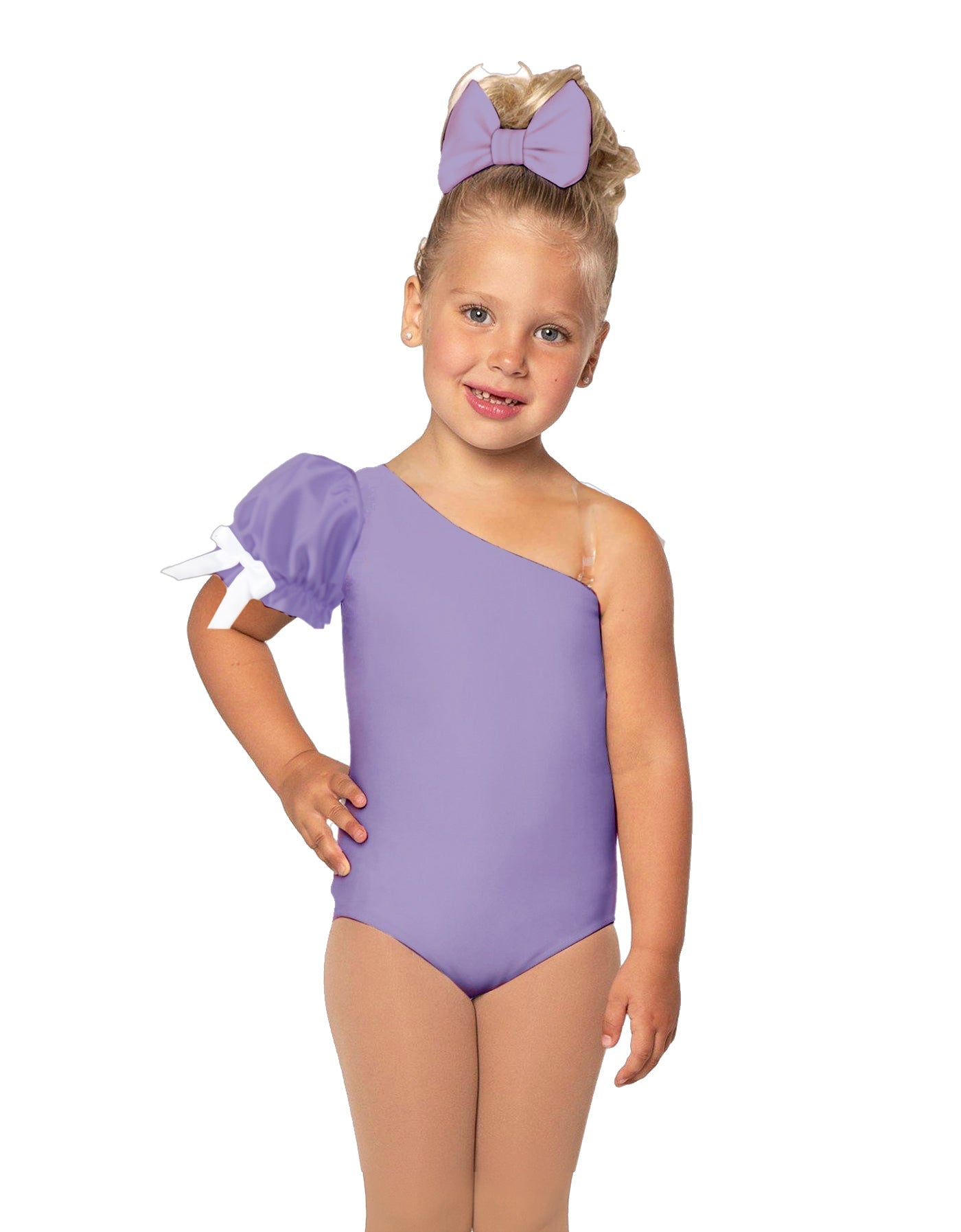 Solid Lycra One Shoulder Puff Sleeve Leotard