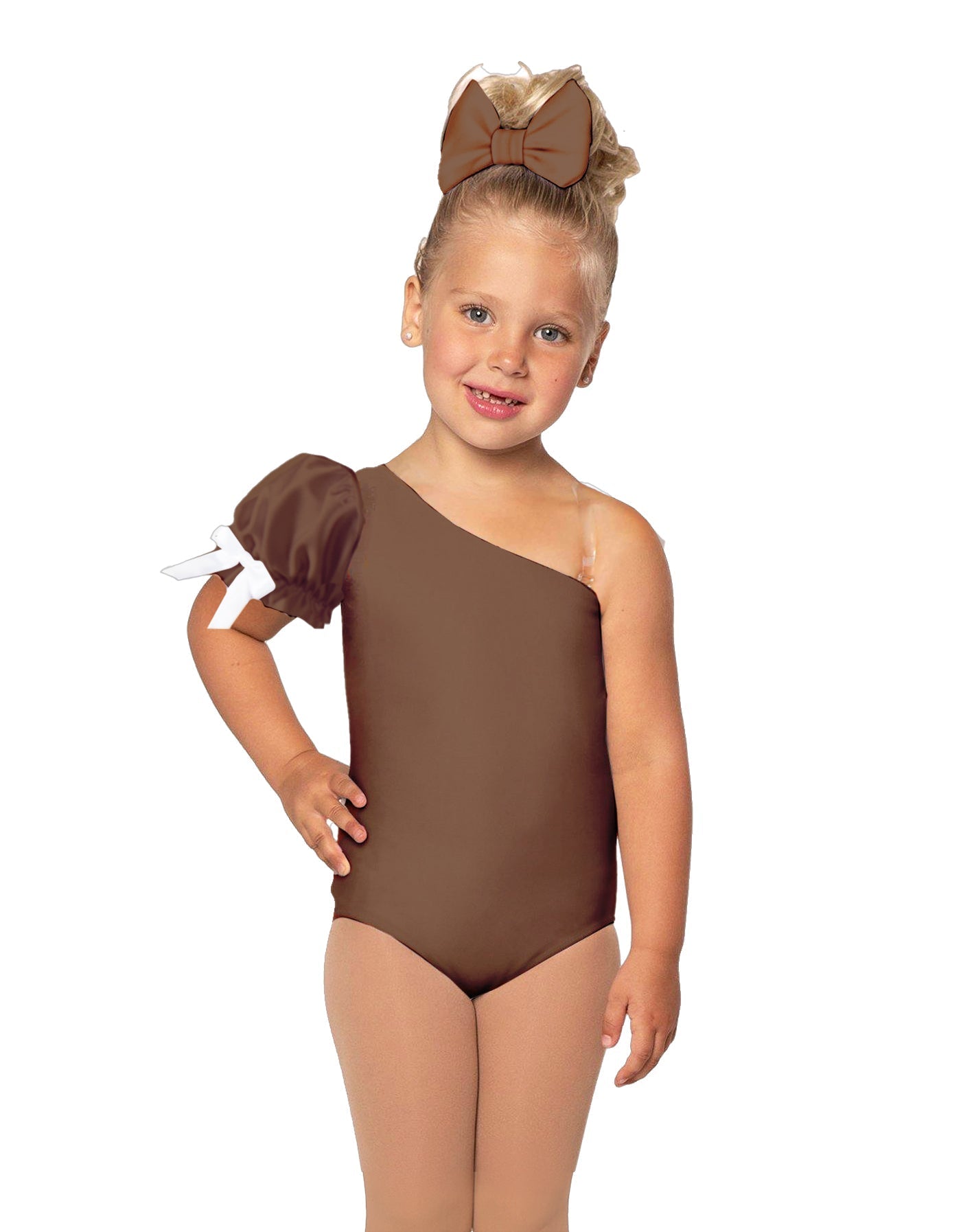 Solid Lycra One Shoulder Puff Sleeve Leotard