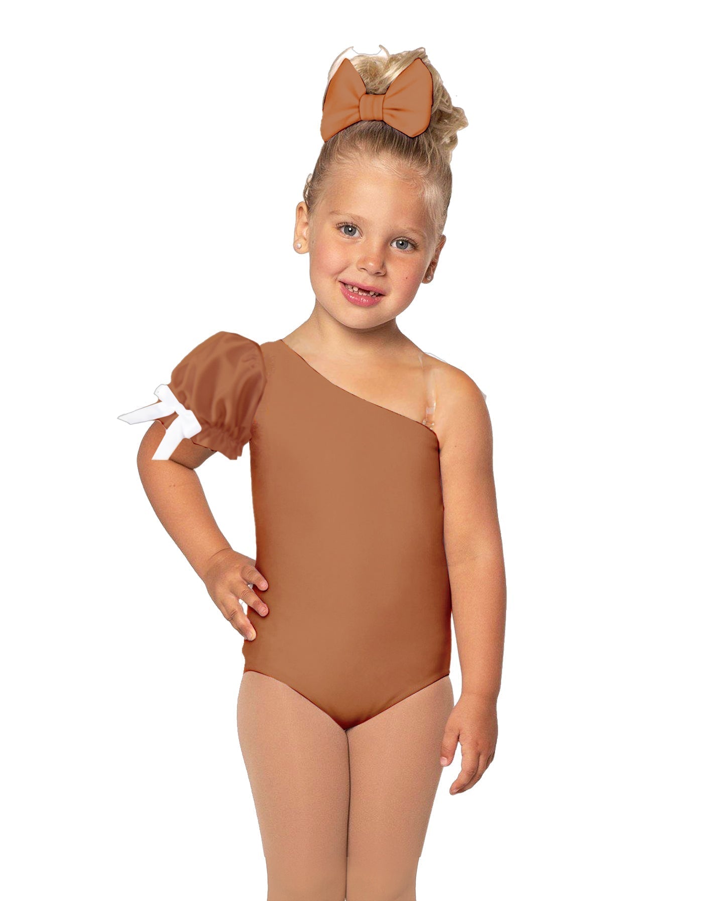 Solid Lycra One Shoulder Puff Sleeve Leotard