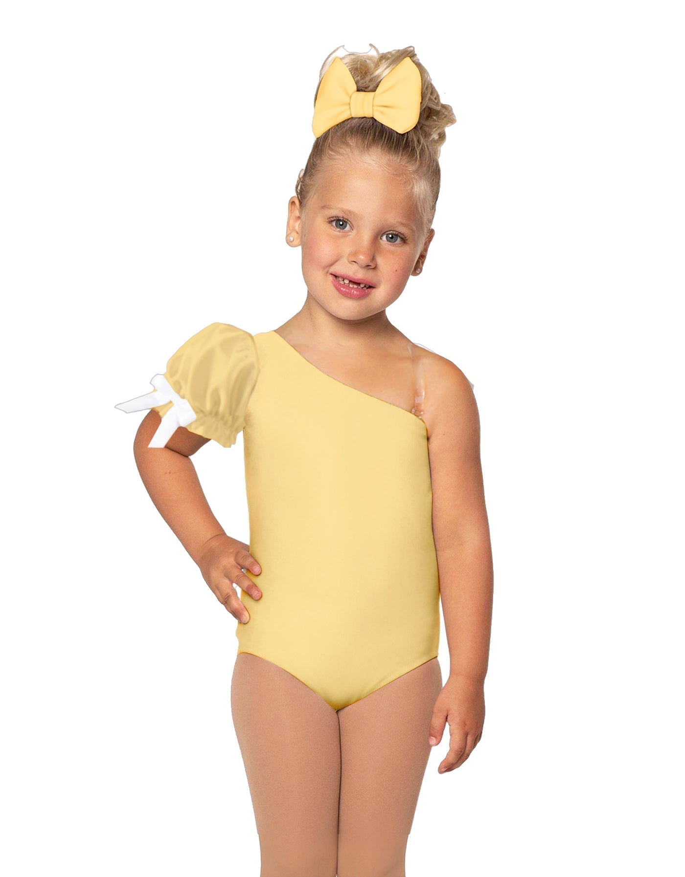Solid Lycra One Shoulder Puff Sleeve Leotard