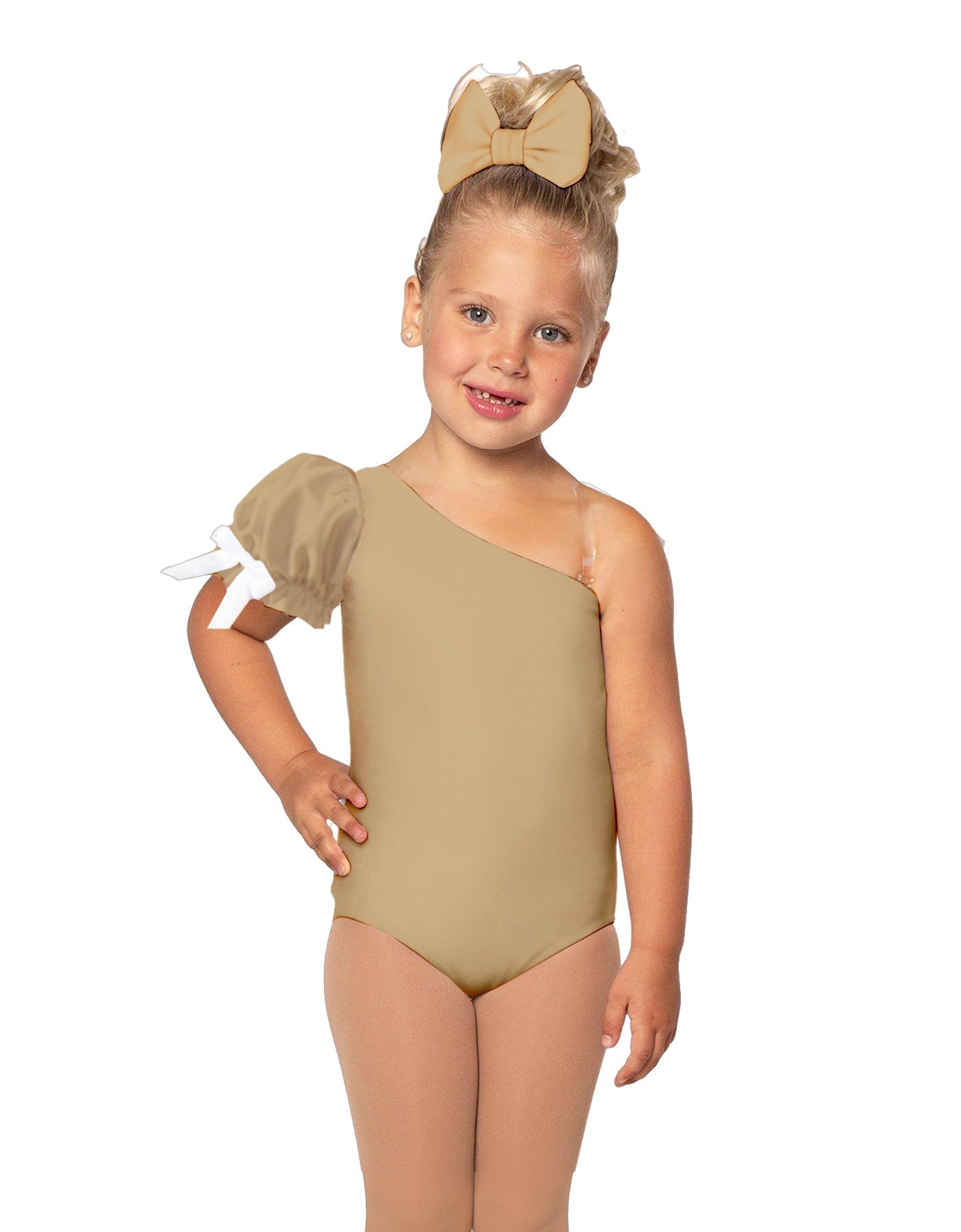 Solid Lycra One Shoulder Puff Sleeve Leotard