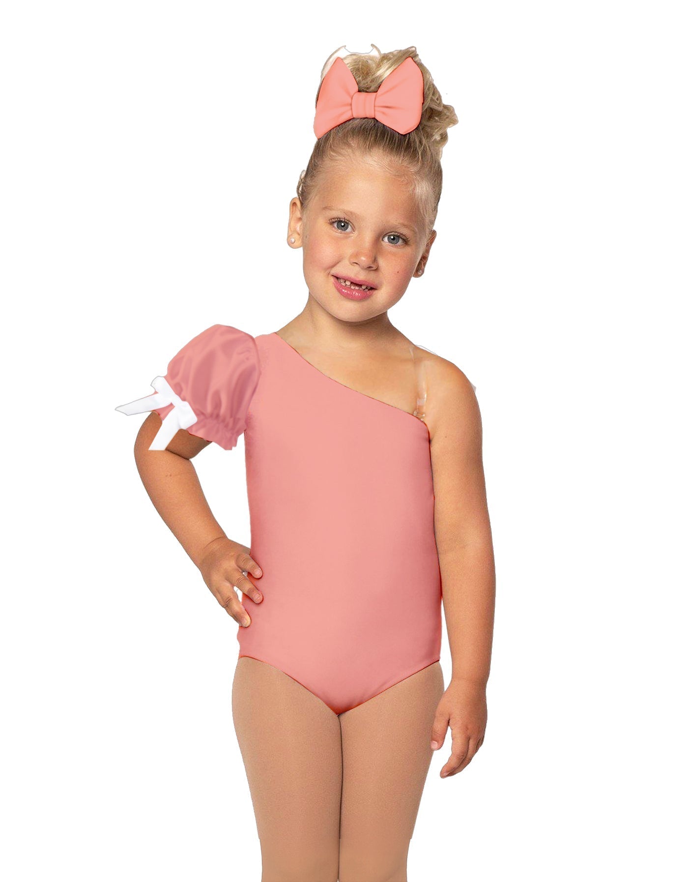 Solid Lycra One Shoulder Puff Sleeve Leotard