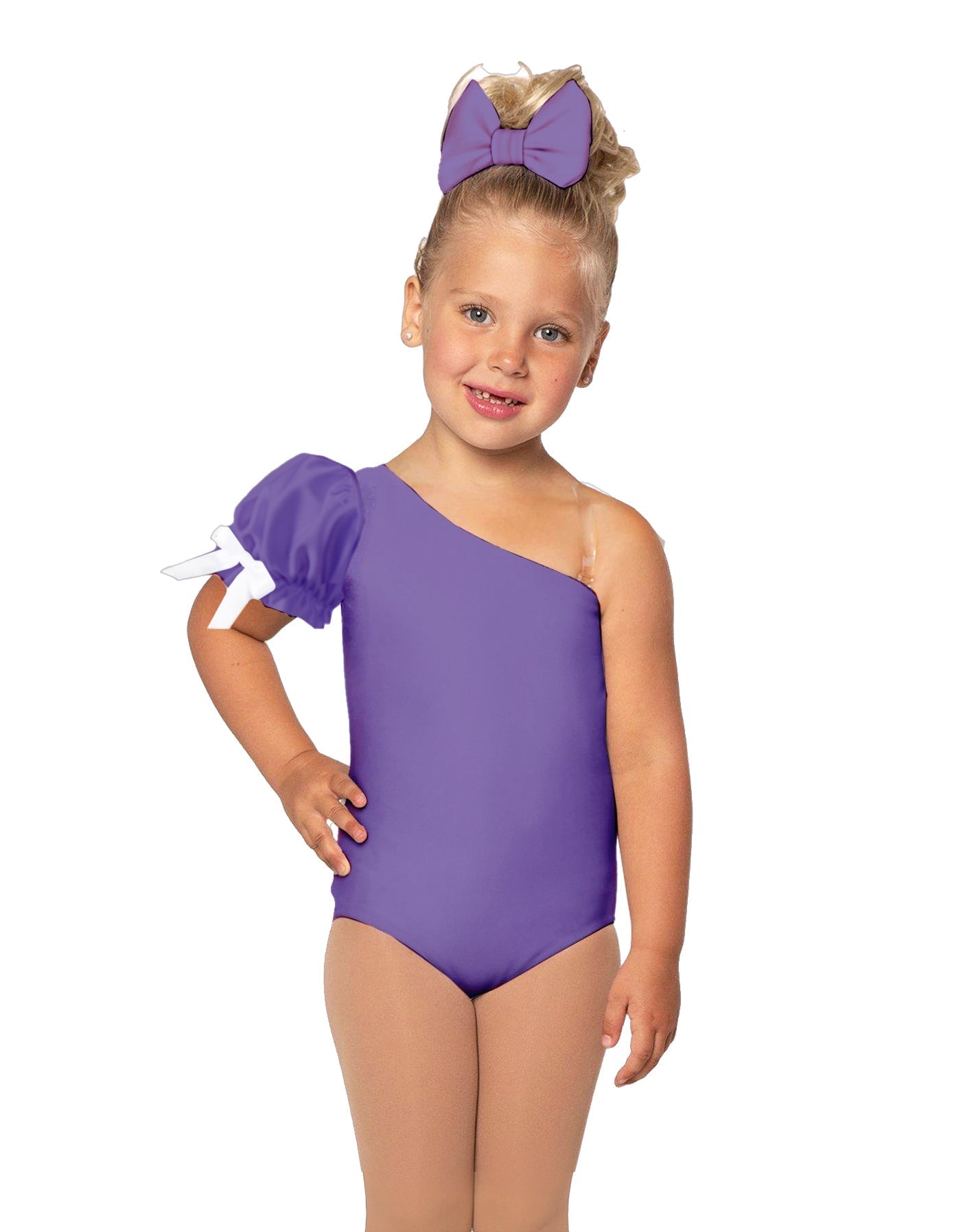 Solid Lycra One Shoulder Puff Sleeve Leotard