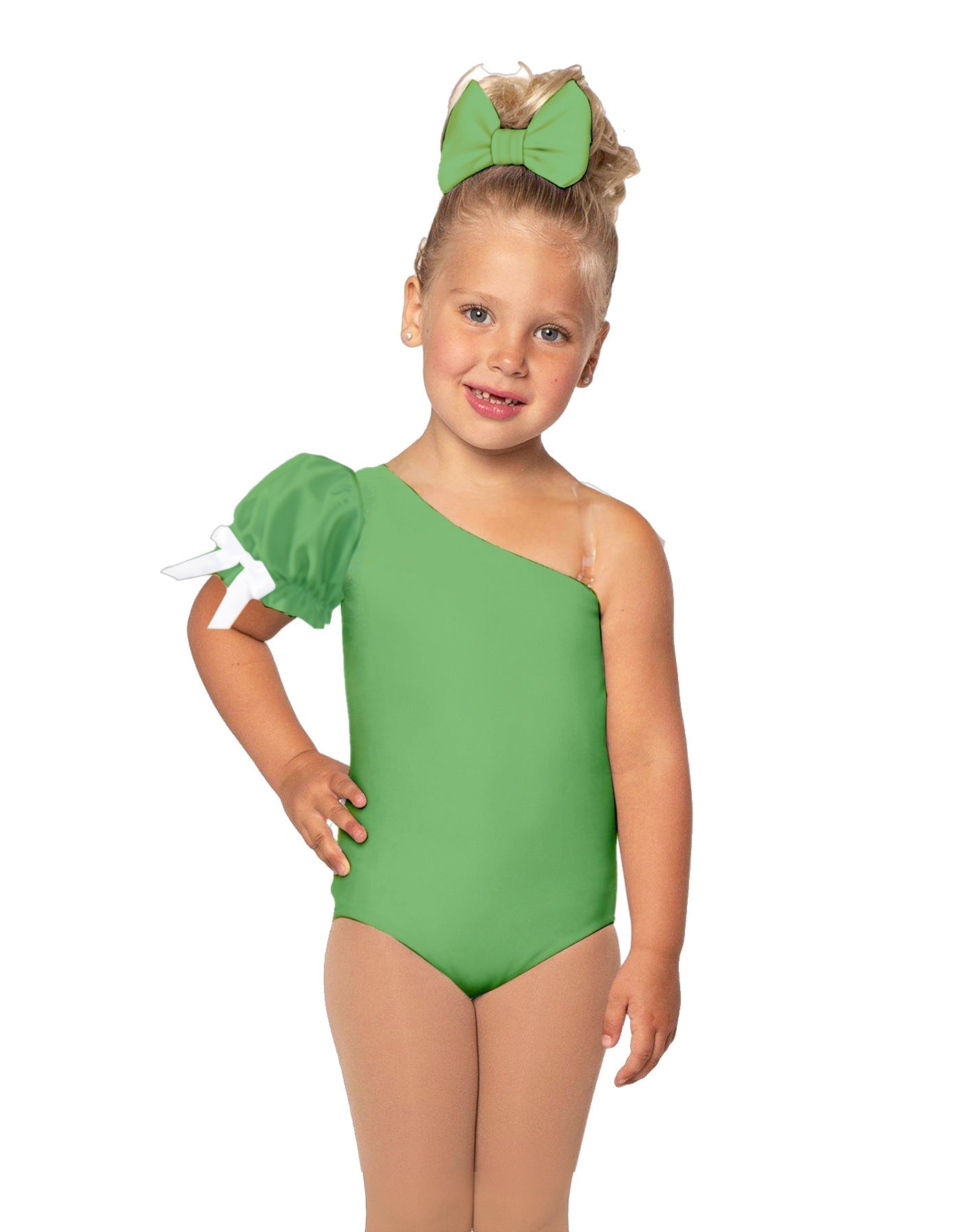 Solid Lycra One Shoulder Puff Sleeve Leotard