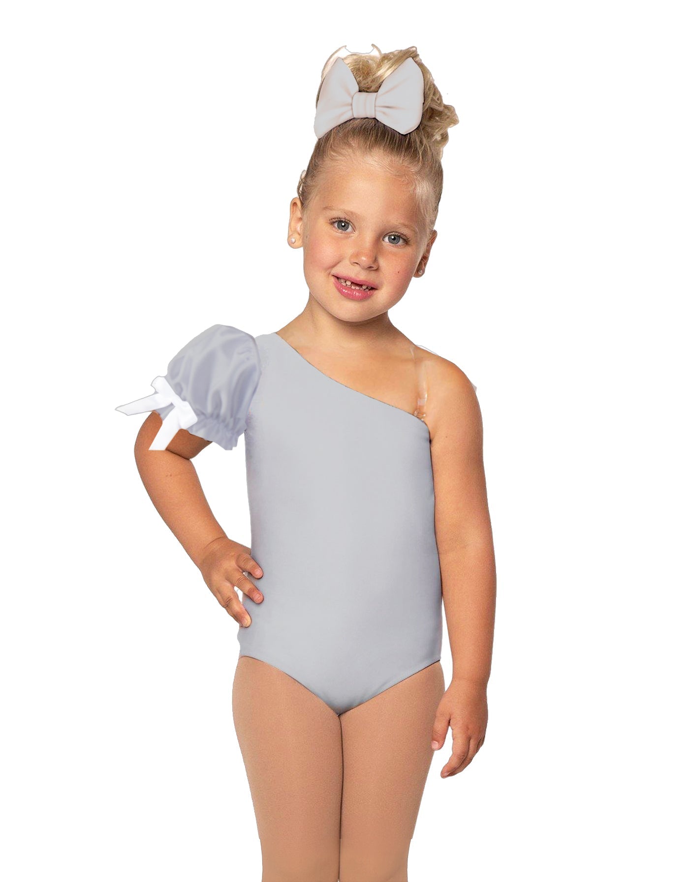 Solid Lycra One Shoulder Puff Sleeve Leotard