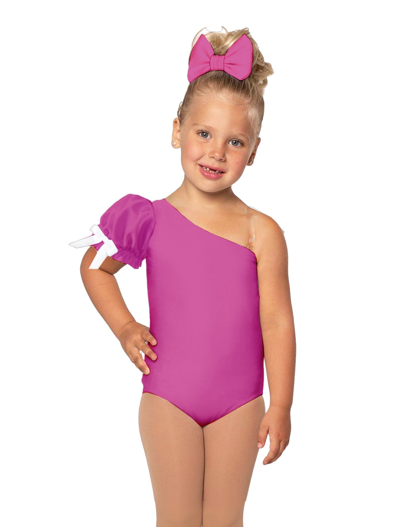 Solid Lycra One Shoulder Puff Sleeve Leotard