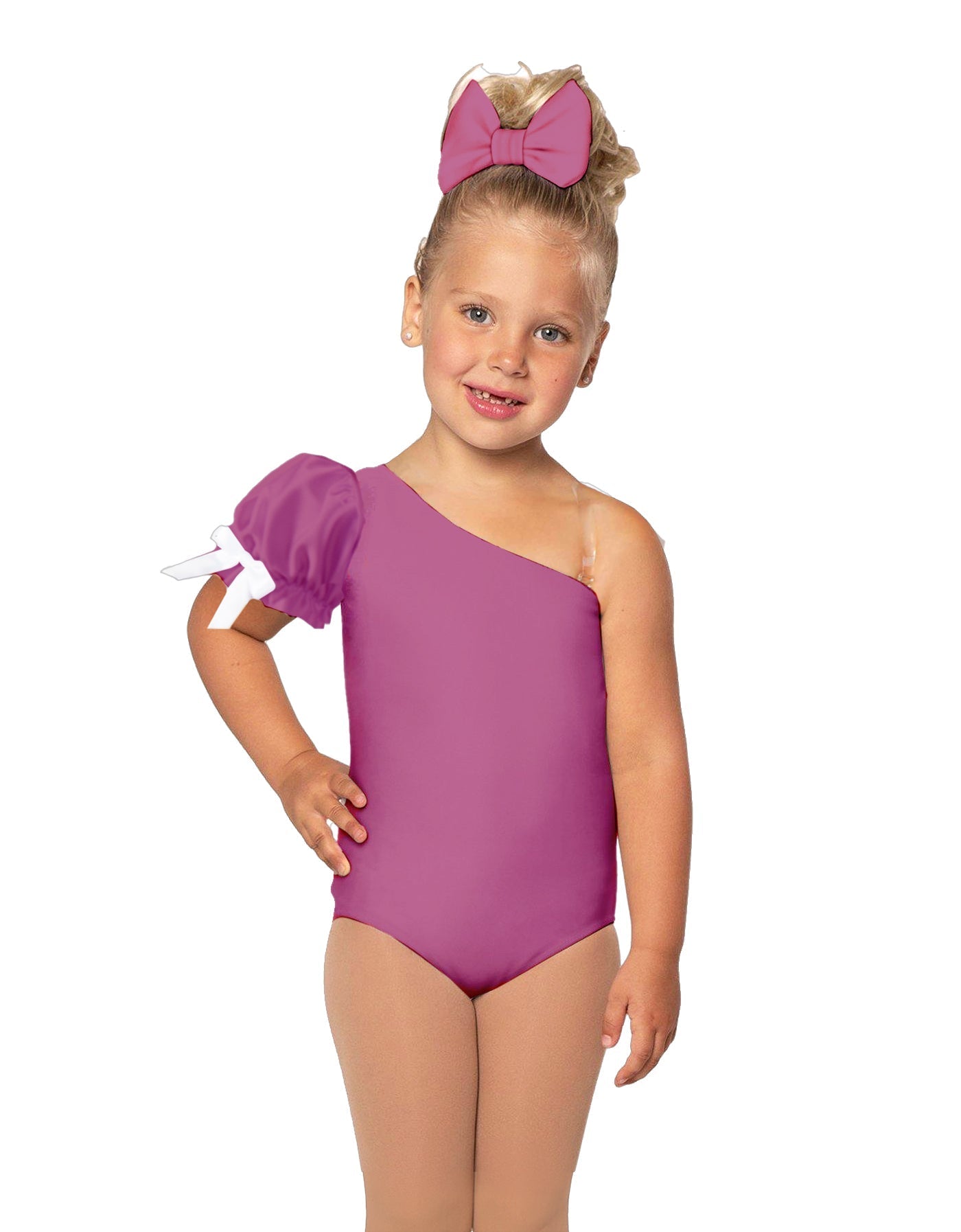 Solid Lycra One Shoulder Puff Sleeve Leotard