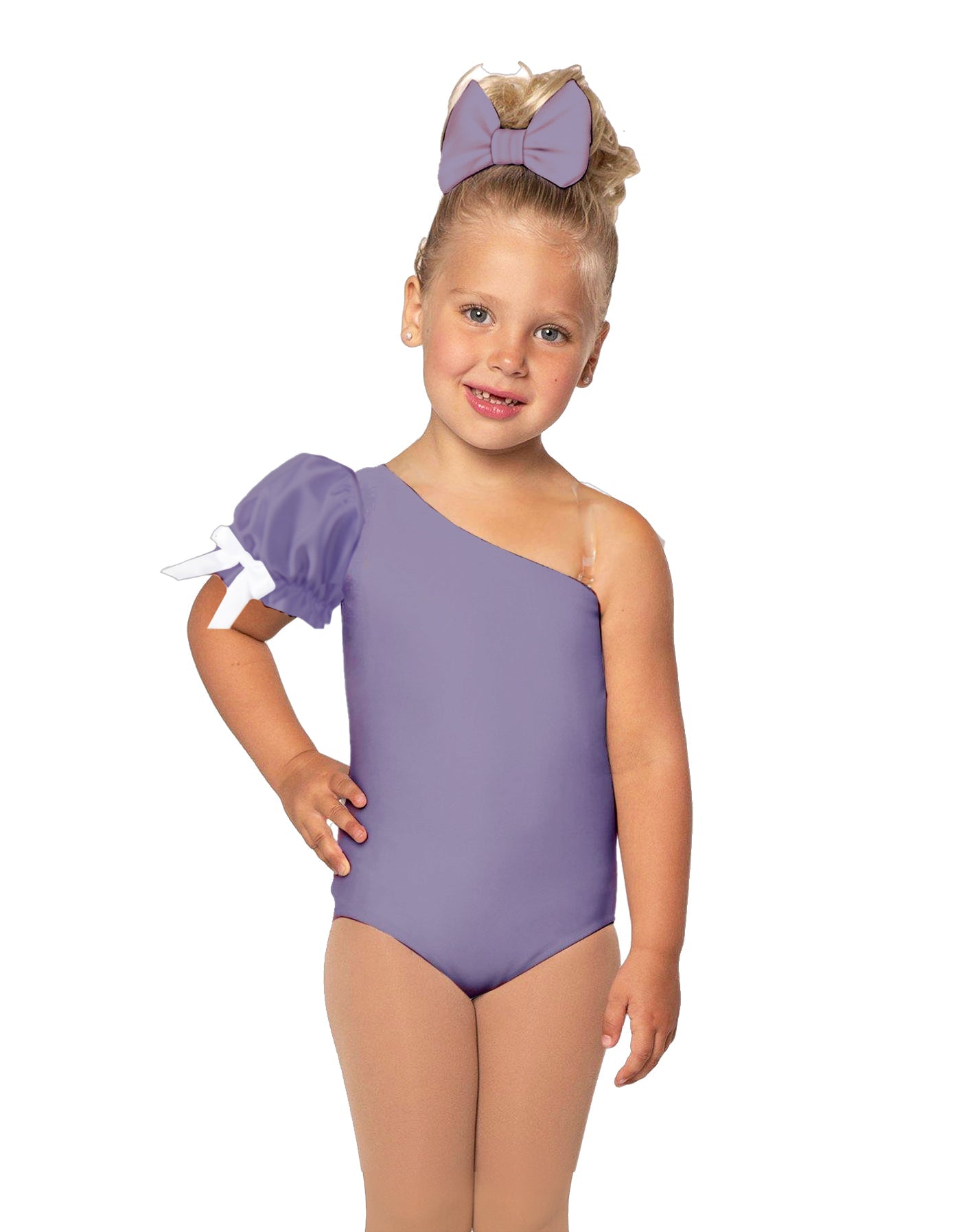 Solid Lycra One Shoulder Puff Sleeve Leotard