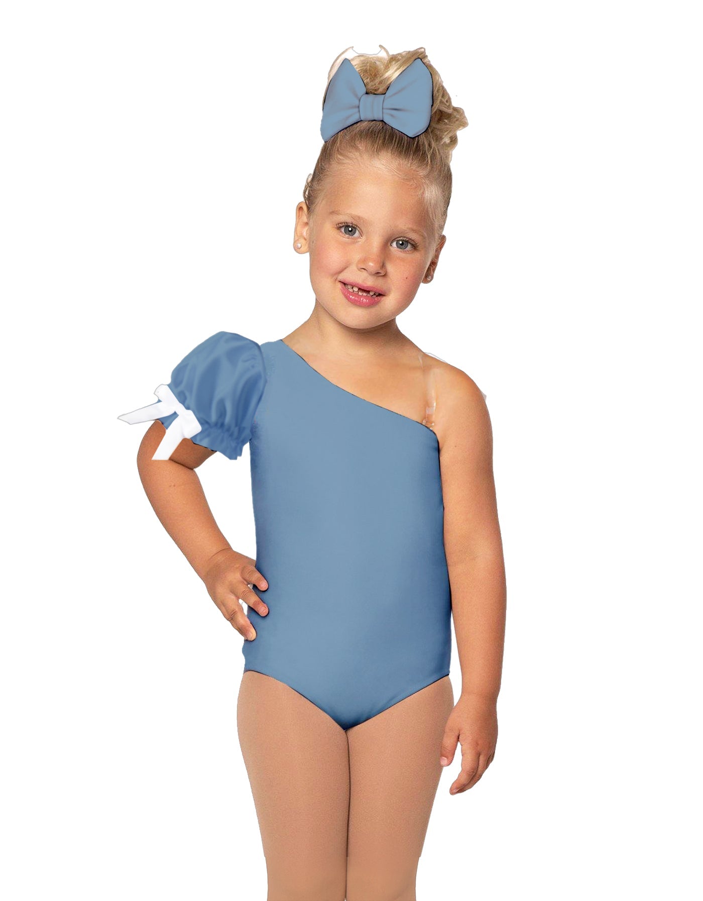 Solid Lycra One Shoulder Puff Sleeve Leotard
