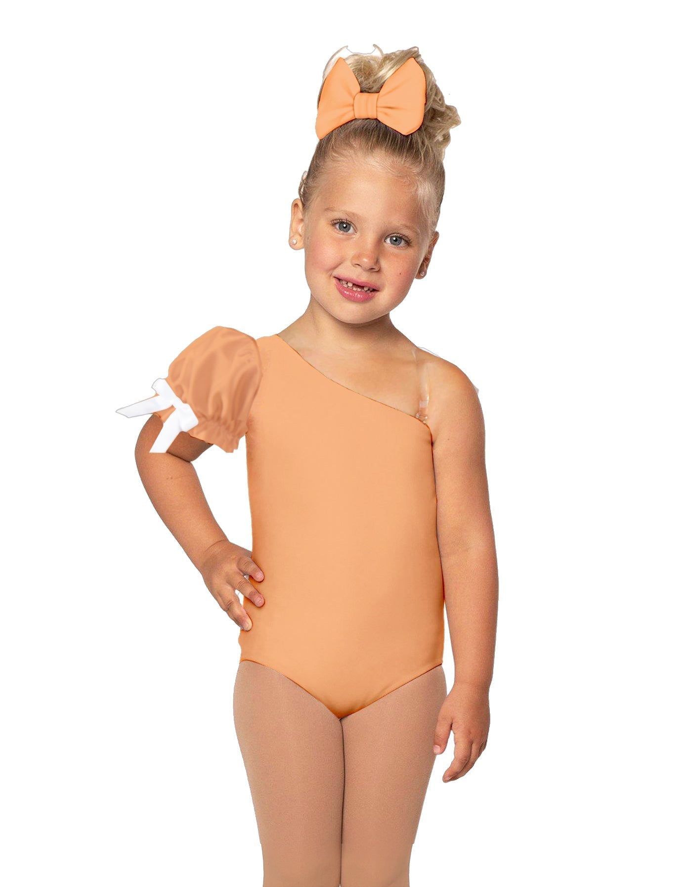 Solid Lycra One Shoulder Puff Sleeve Leotard