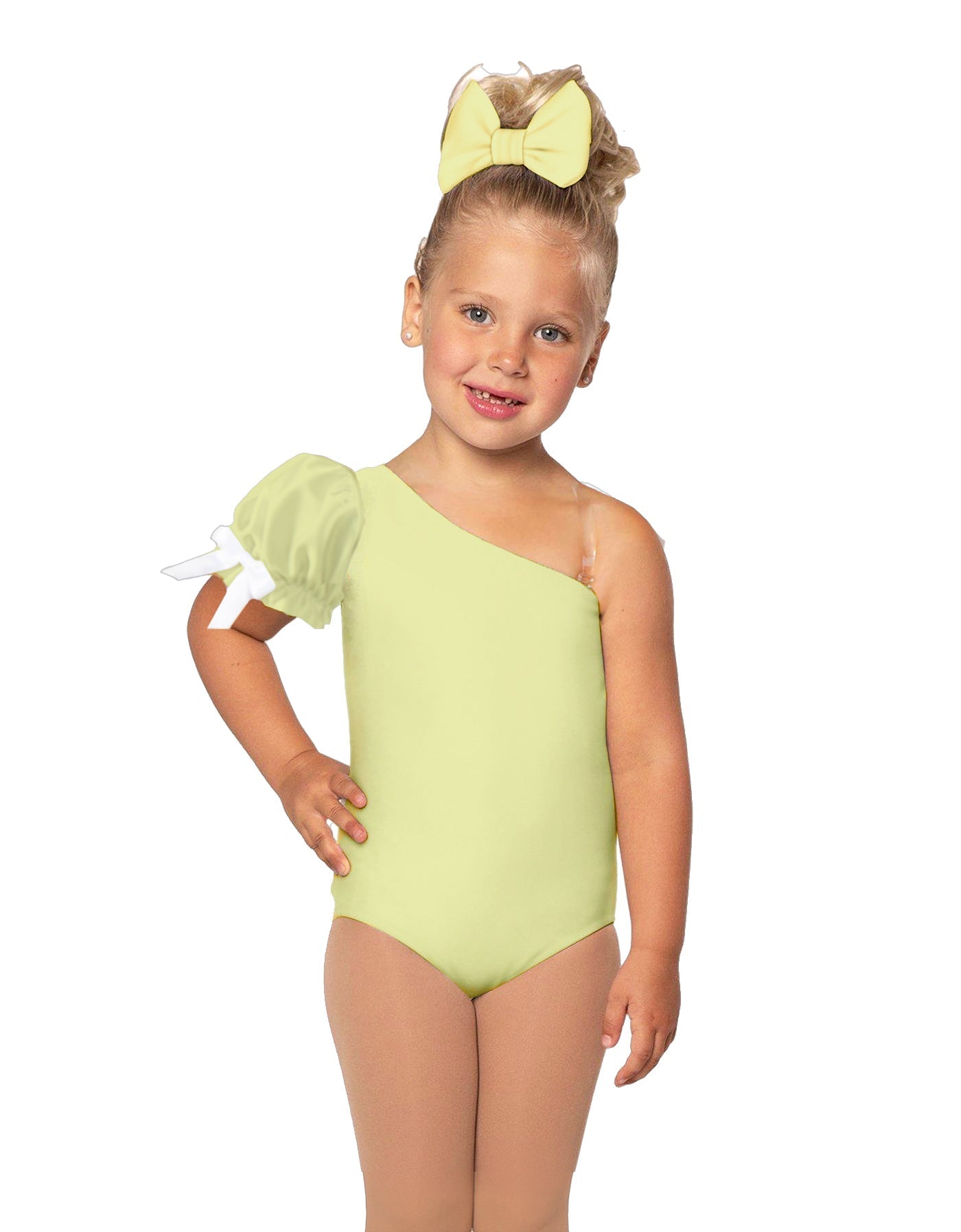 Solid Lycra One Shoulder Puff Sleeve Leotard