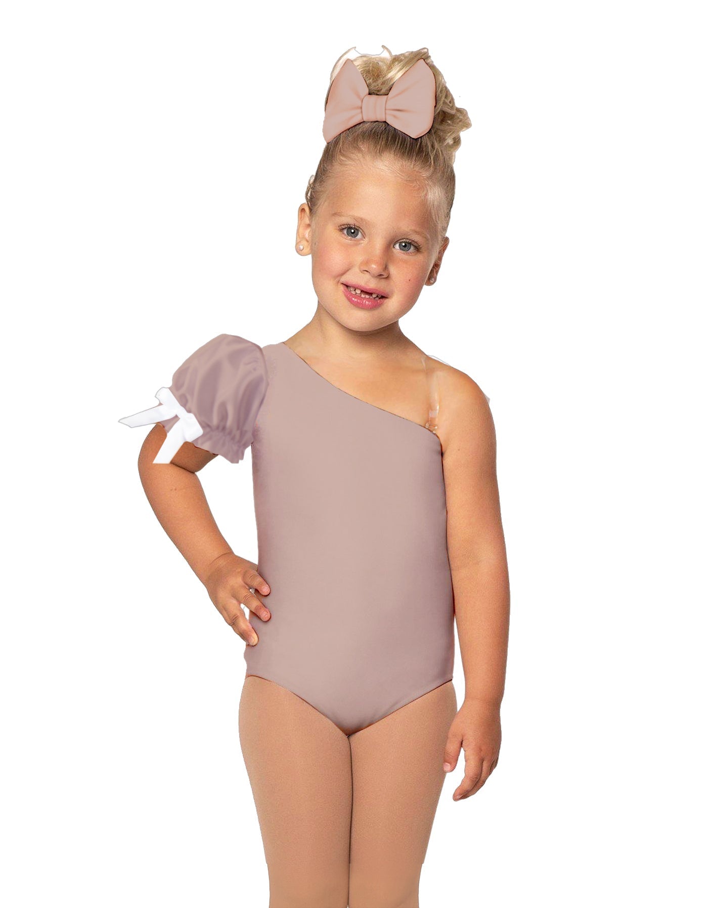 Solid Lycra One Shoulder Puff Sleeve Leotard