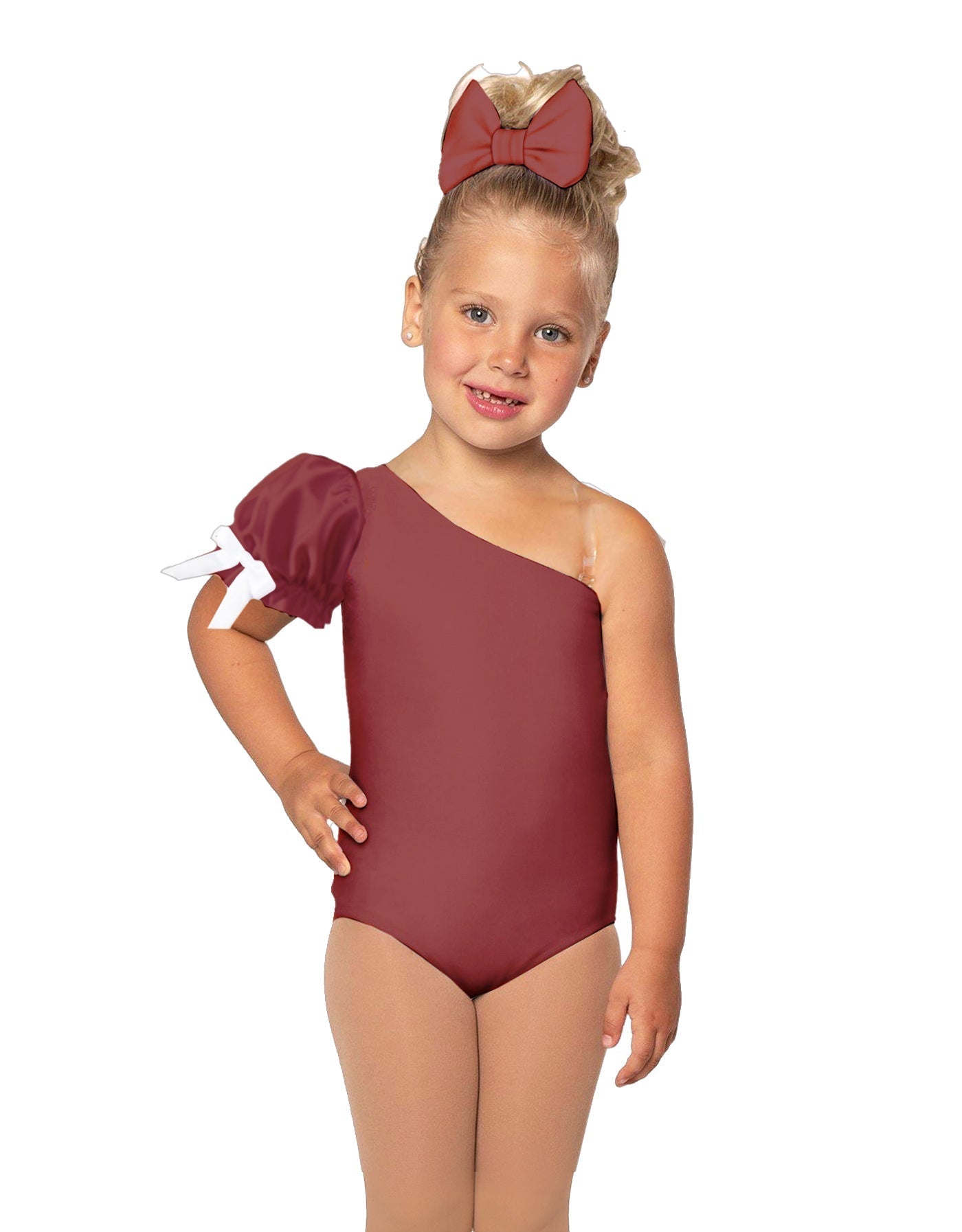 Solid Lycra One Shoulder Puff Sleeve Leotard