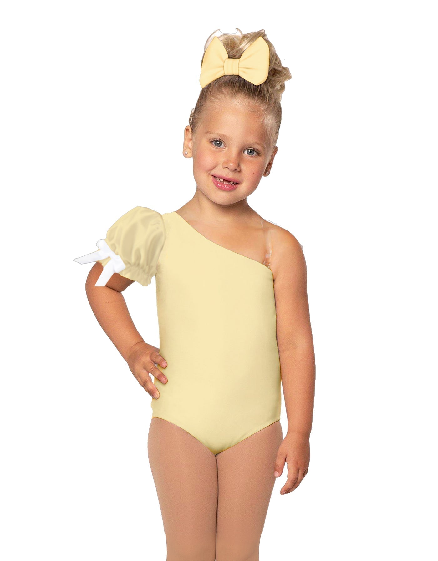 Solid Lycra One Shoulder Puff Sleeve Leotard