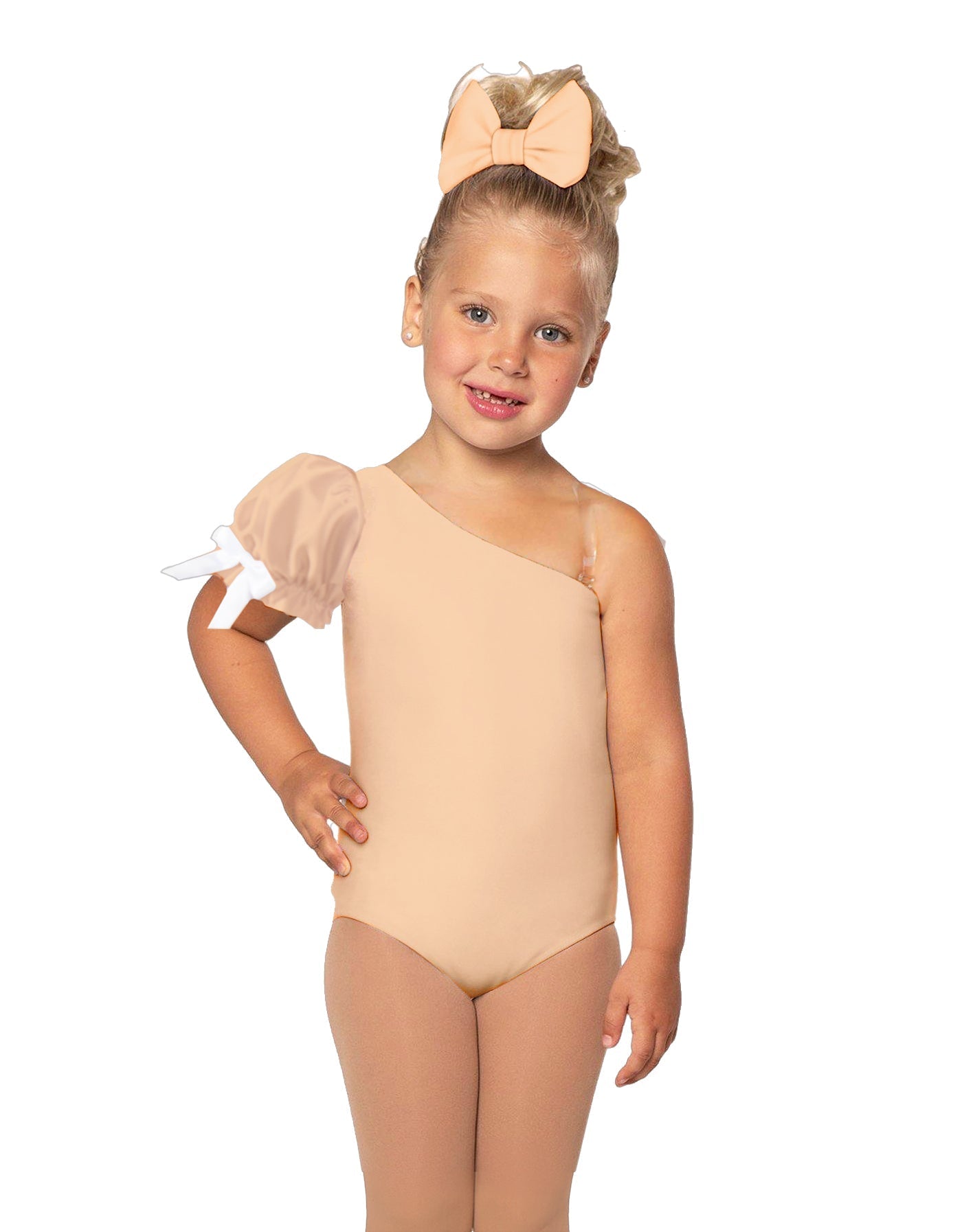 Solid Lycra One Shoulder Puff Sleeve Leotard