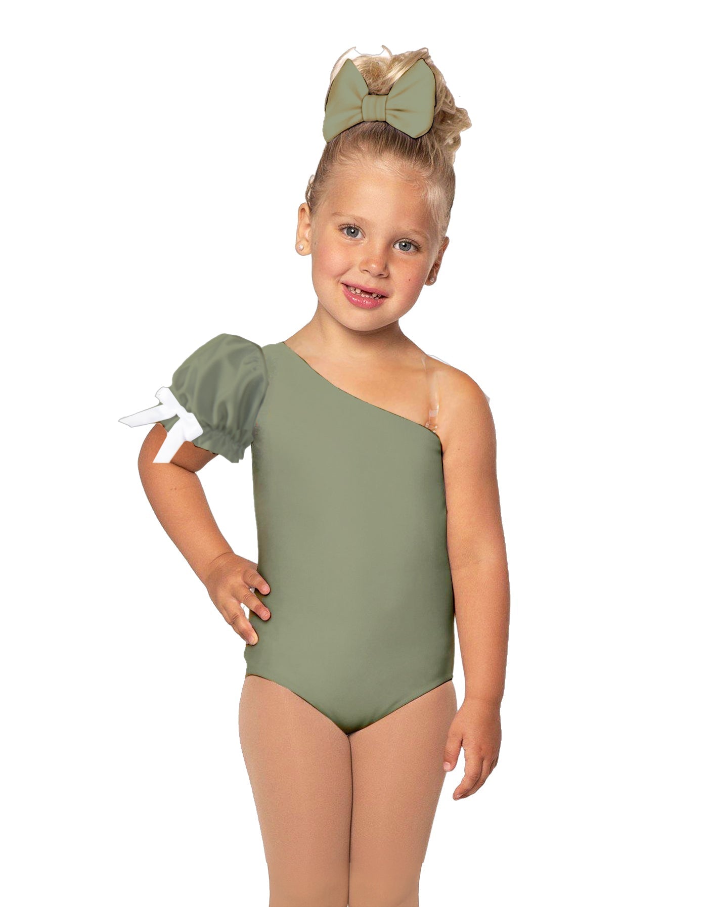 Solid Lycra One Shoulder Puff Sleeve Leotard