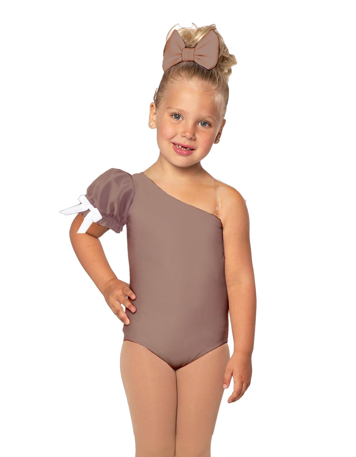 Solid Lycra One Shoulder Puff Sleeve Leotard