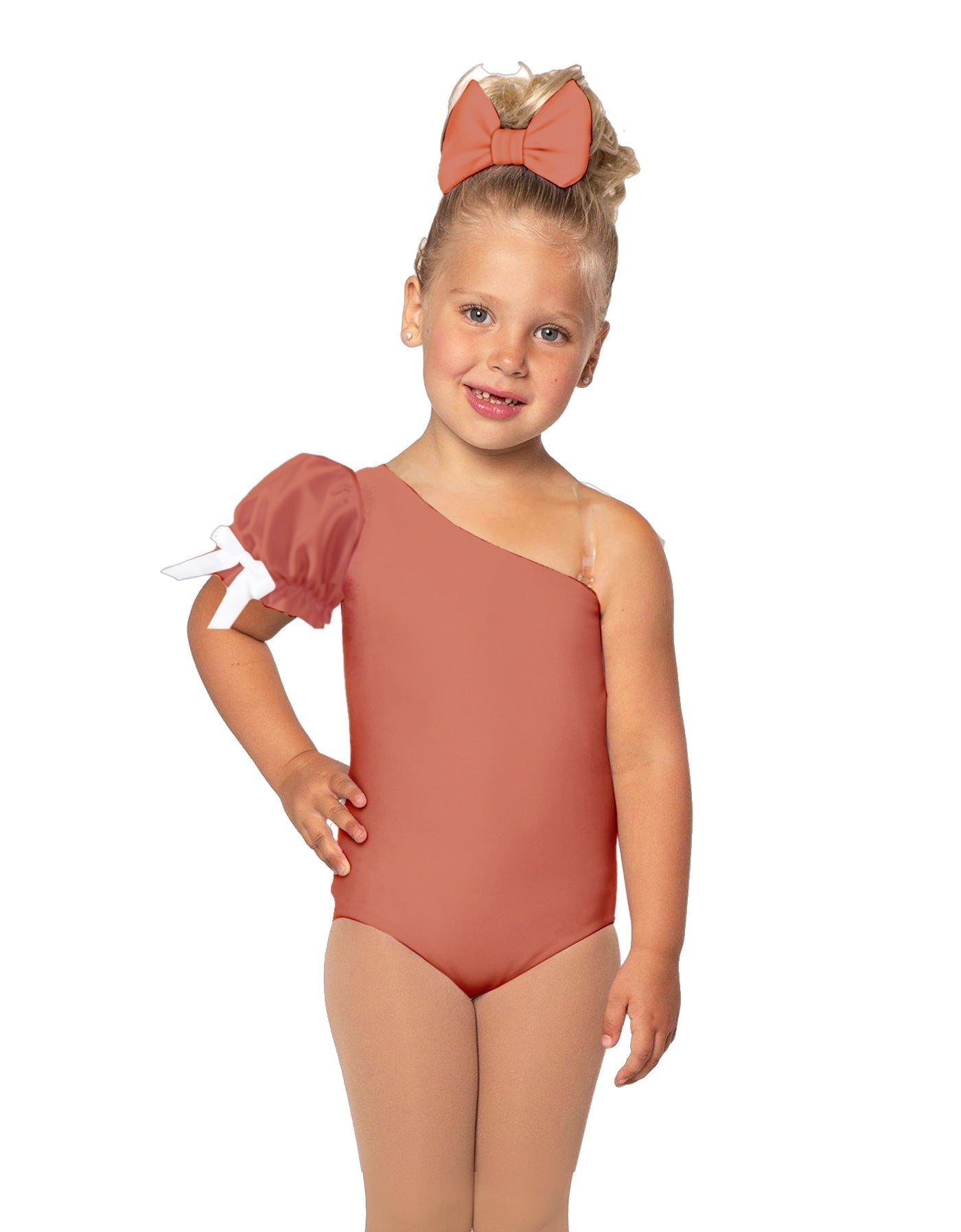 Solid Lycra One Shoulder Puff Sleeve Leotard