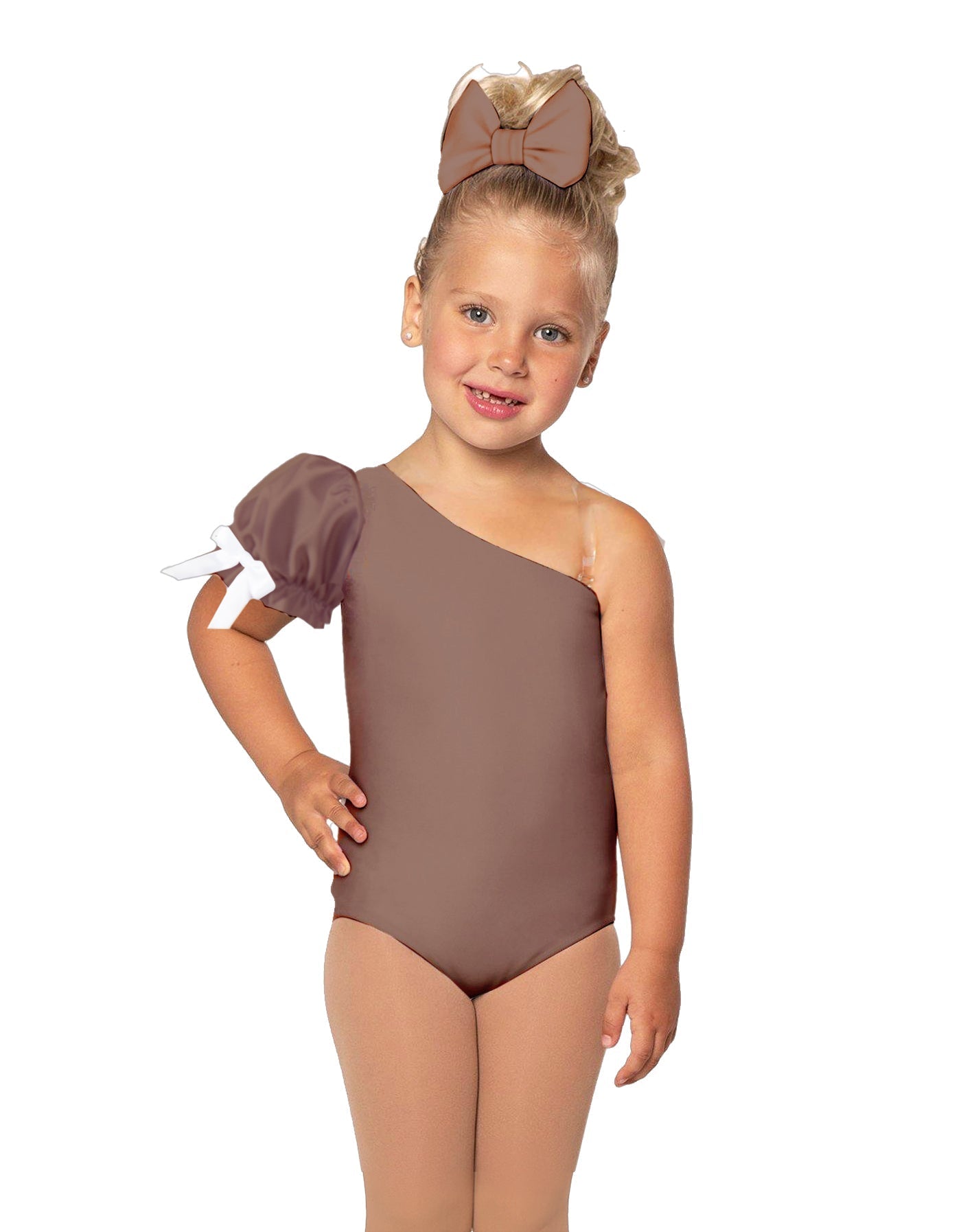 Solid Lycra One Shoulder Puff Sleeve Leotard
