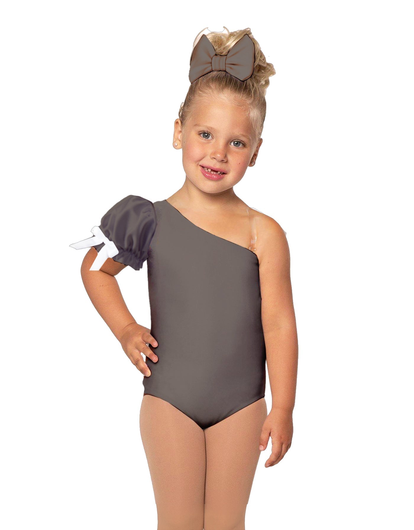 Solid Lycra One Shoulder Puff Sleeve Leotard