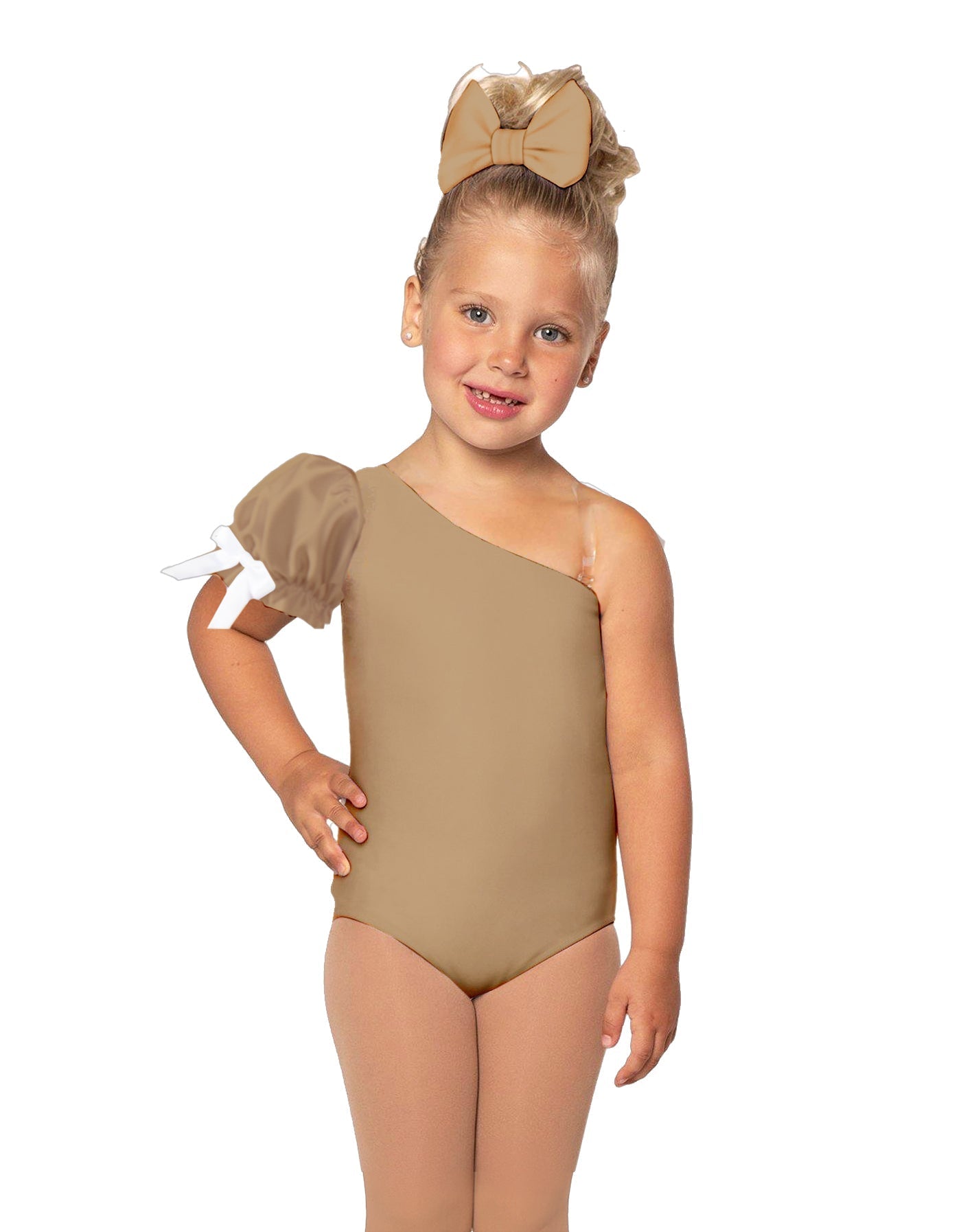Solid Lycra One Shoulder Puff Sleeve Leotard