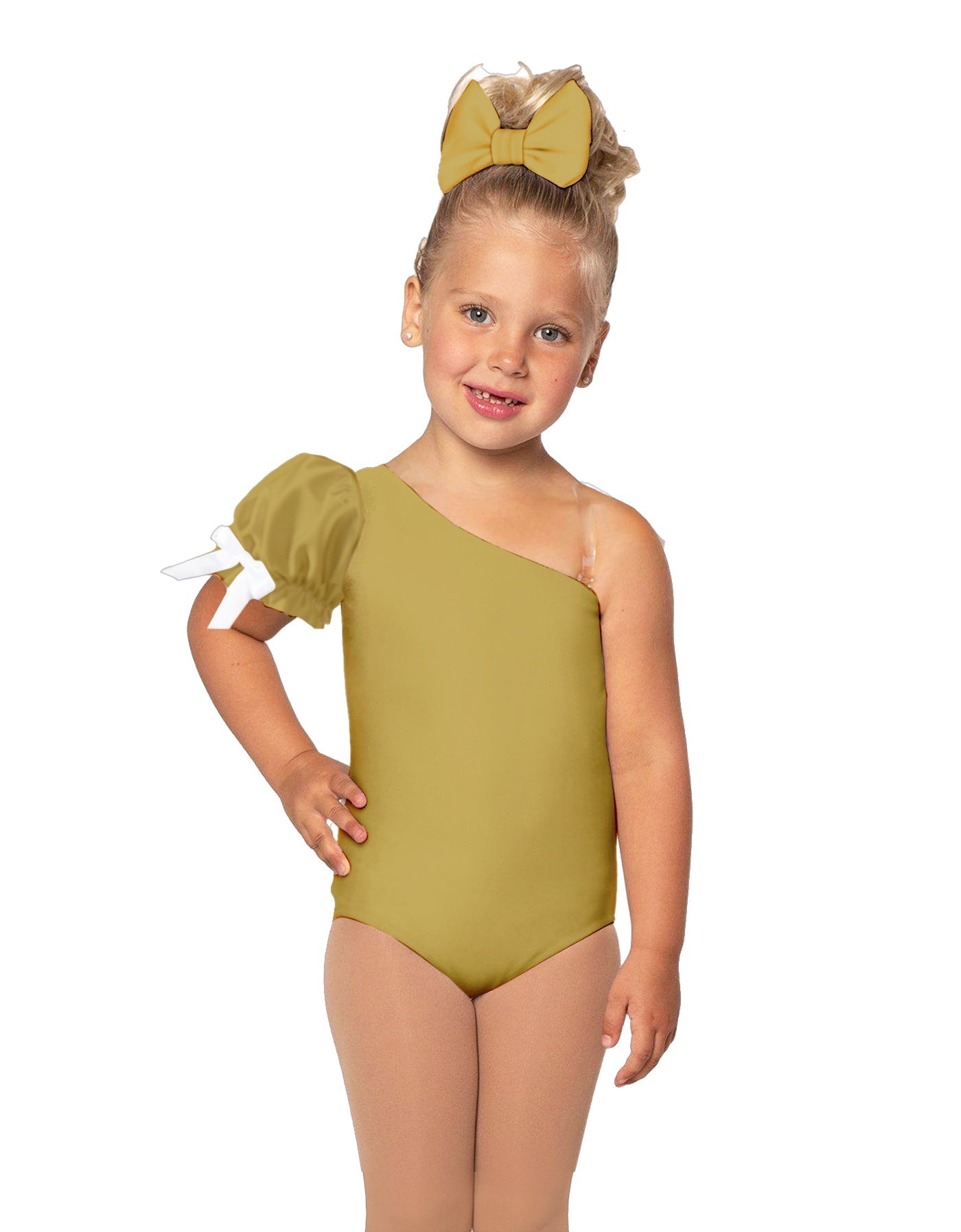 Solid Lycra One Shoulder Puff Sleeve Leotard