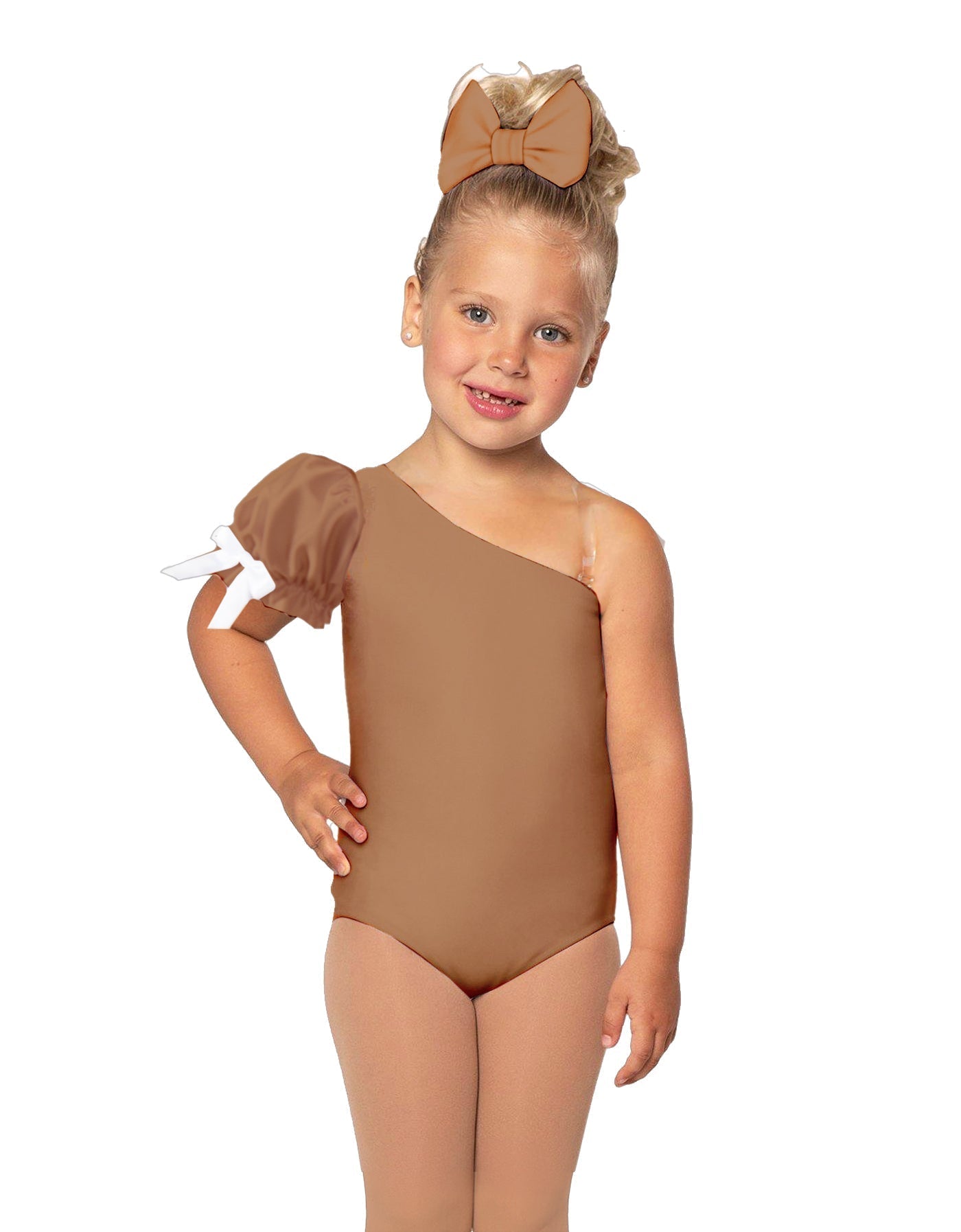 Solid Lycra One Shoulder Puff Sleeve Leotard