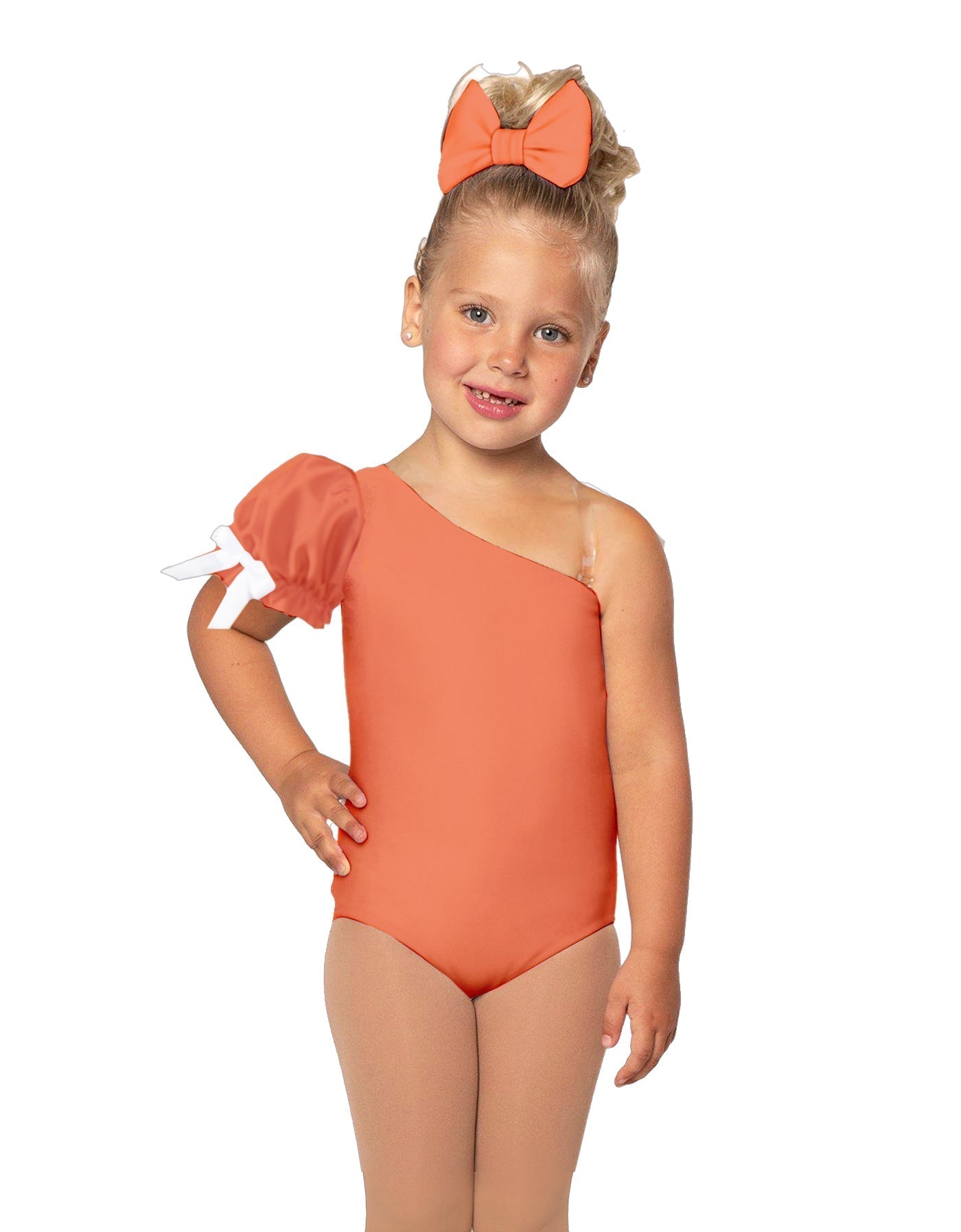 Solid Lycra One Shoulder Puff Sleeve Leotard