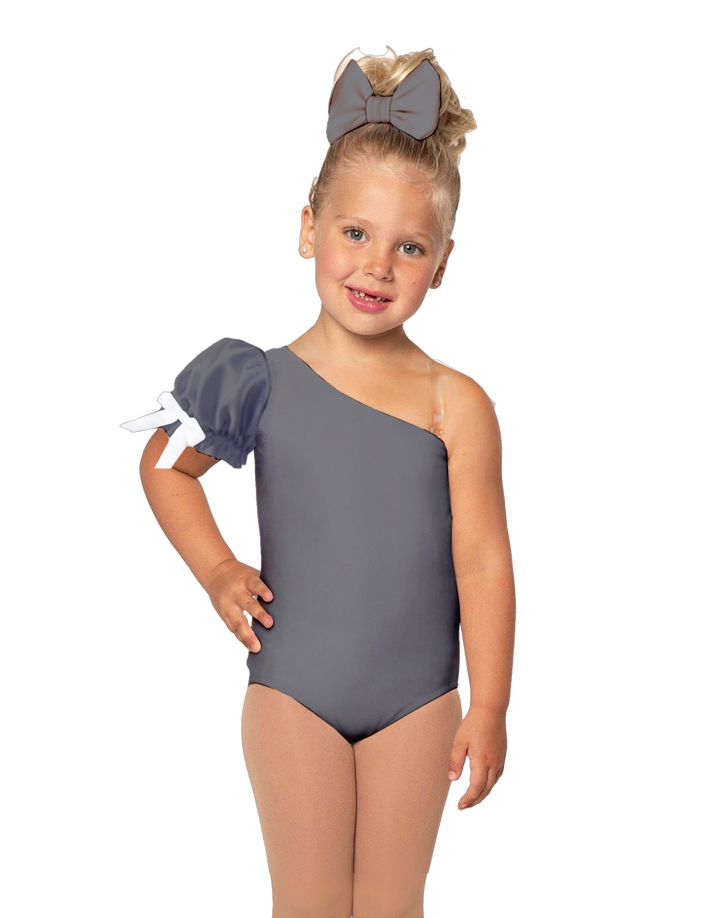 Solid Lycra One Shoulder Puff Sleeve Leotard