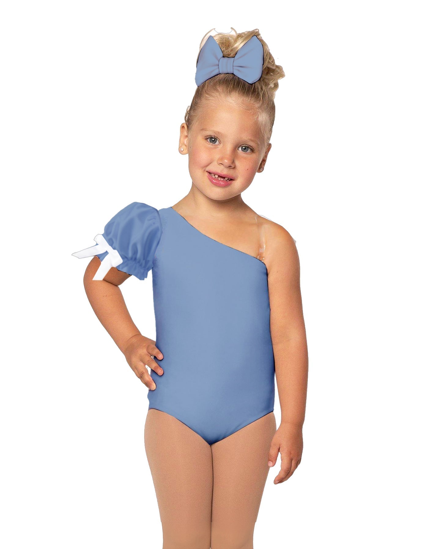 Solid Lycra One Shoulder Puff Sleeve Leotard