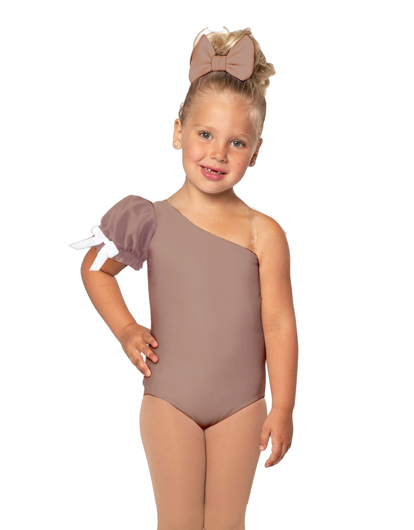 Solid Lycra One Shoulder Puff Sleeve Leotard