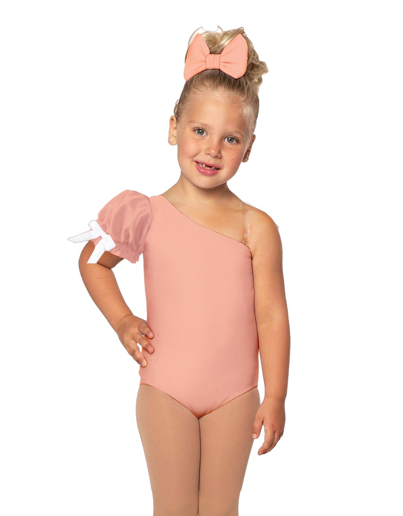 Solid Lycra One Shoulder Puff Sleeve Leotard