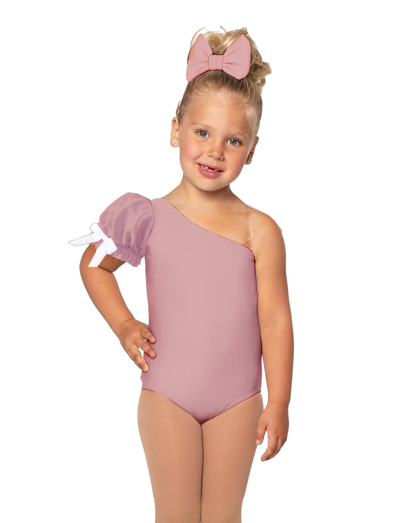 Solid Lycra One Shoulder Puff Sleeve Leotard