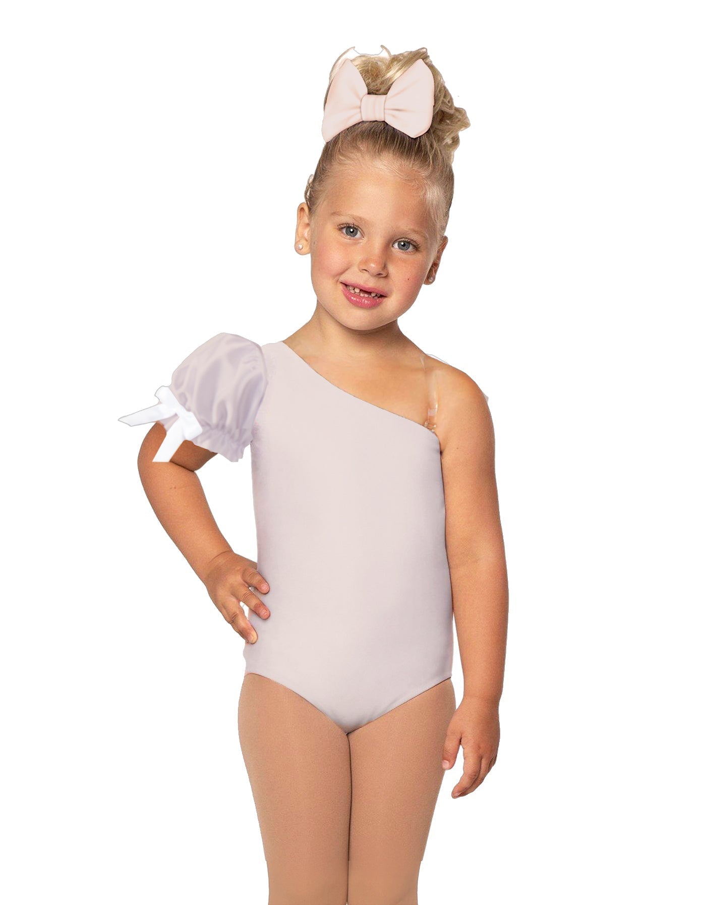 Solid Lycra One Shoulder Puff Sleeve Leotard