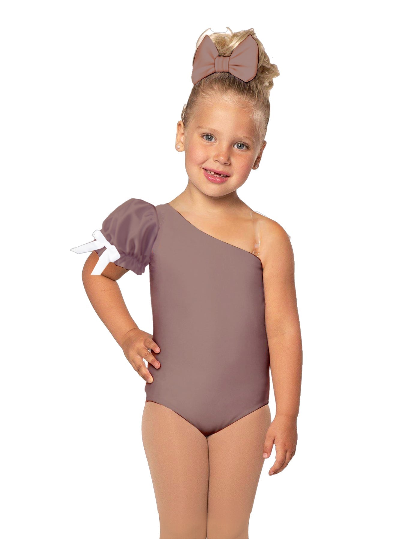 Solid Lycra One Shoulder Puff Sleeve Leotard