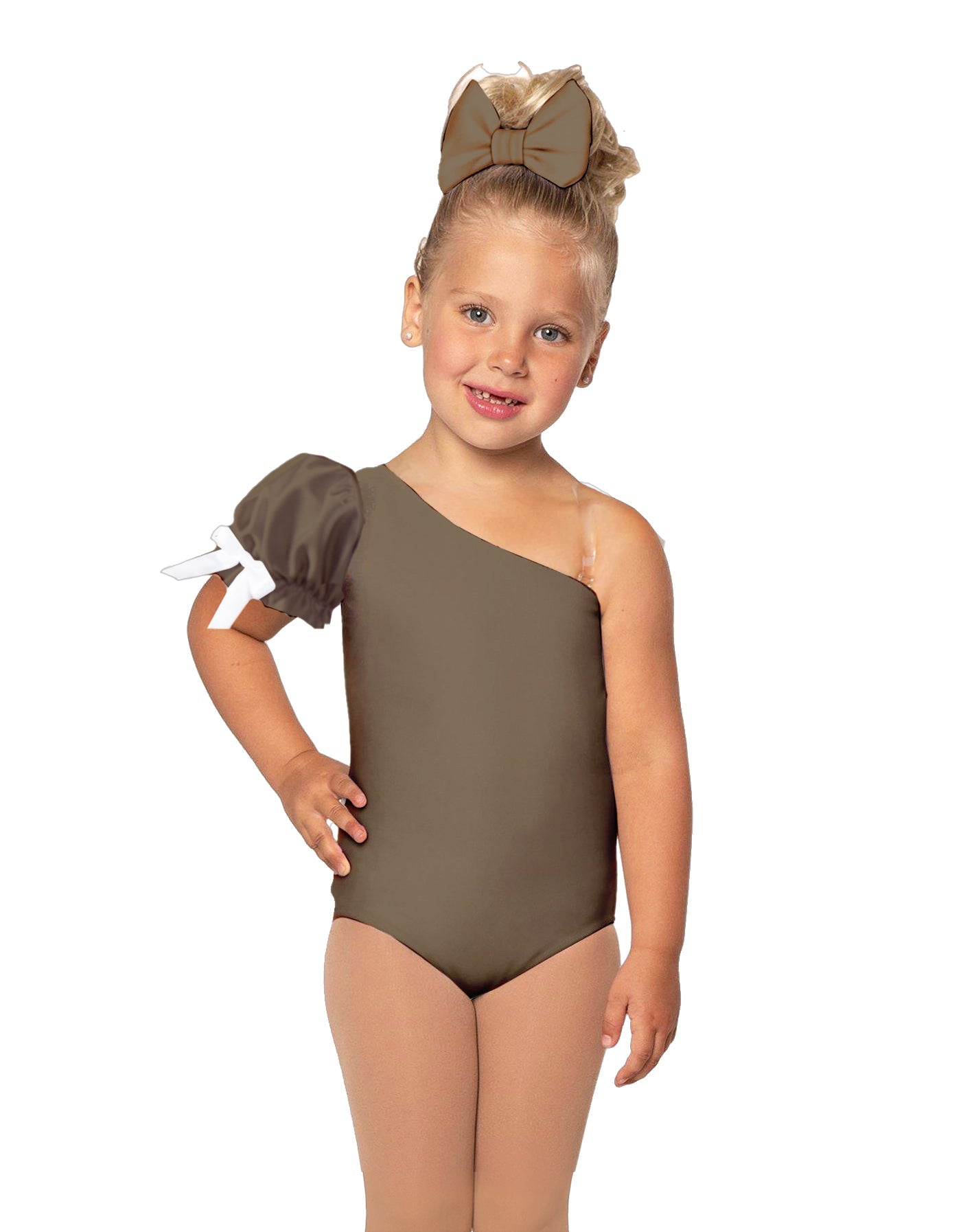 Solid Lycra One Shoulder Puff Sleeve Leotard