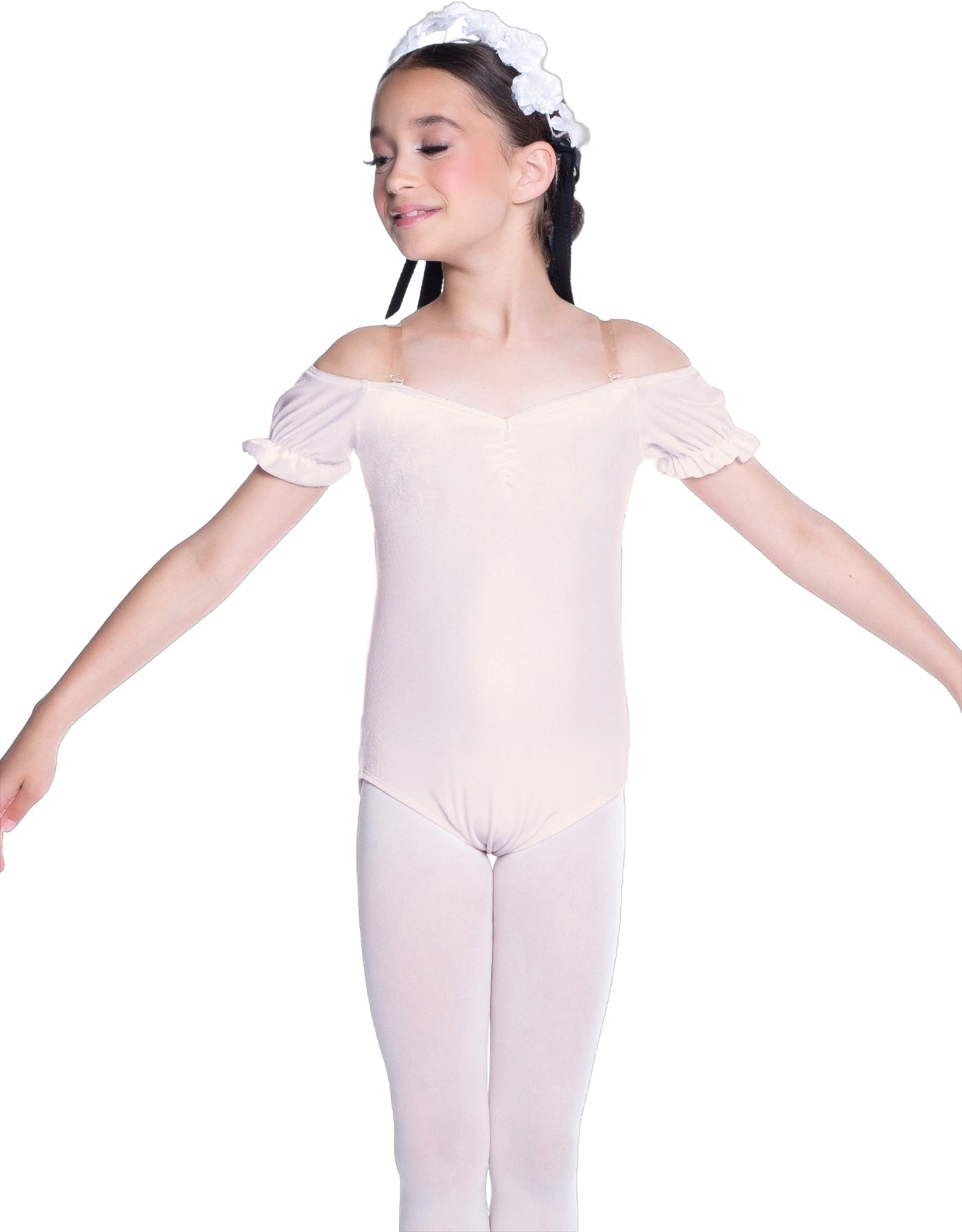 Solid Lycra Puff Sleeve Off the Shoulder Peasant Leotard