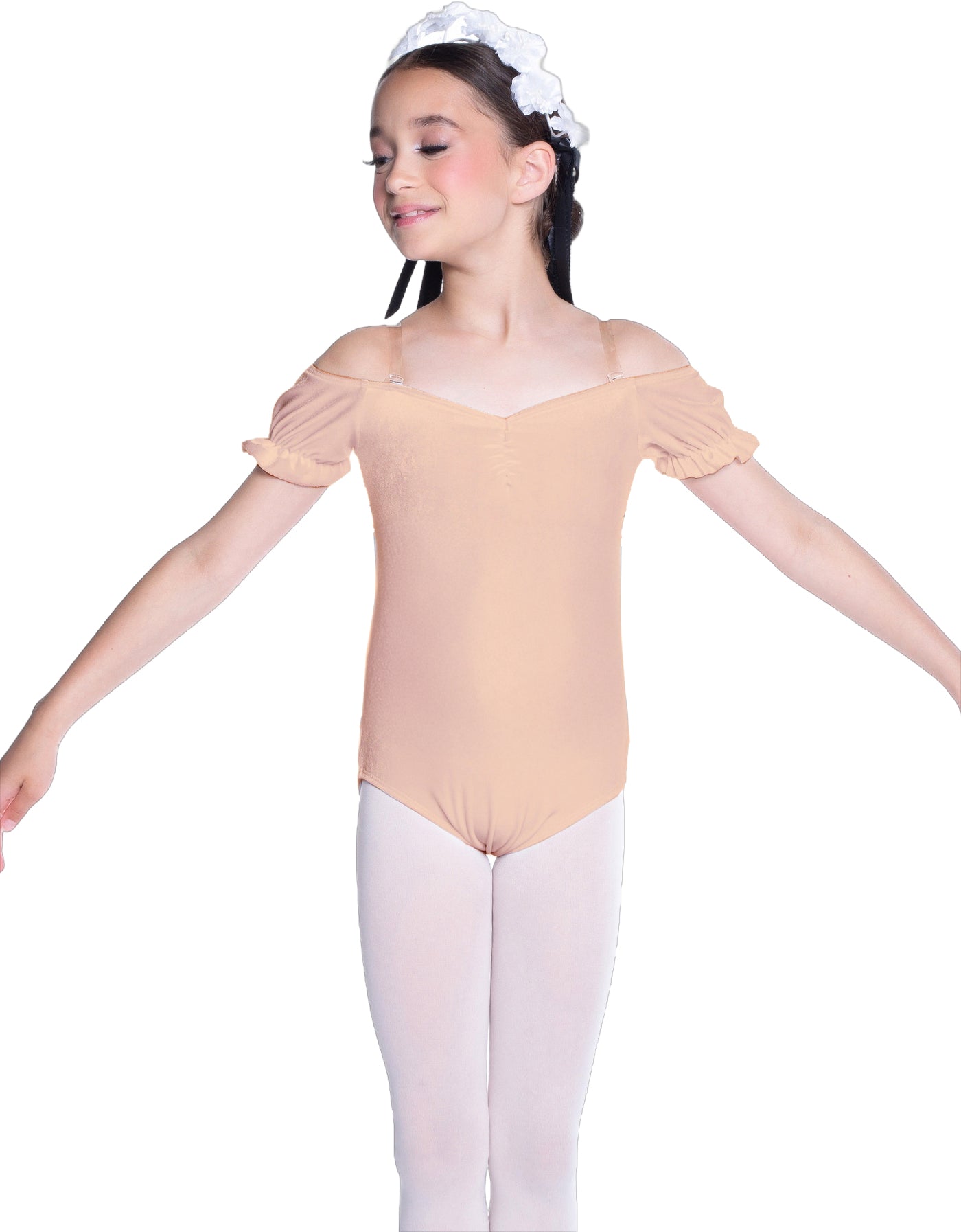 Solid Lycra Puff Sleeve Off the Shoulder Peasant Leotard