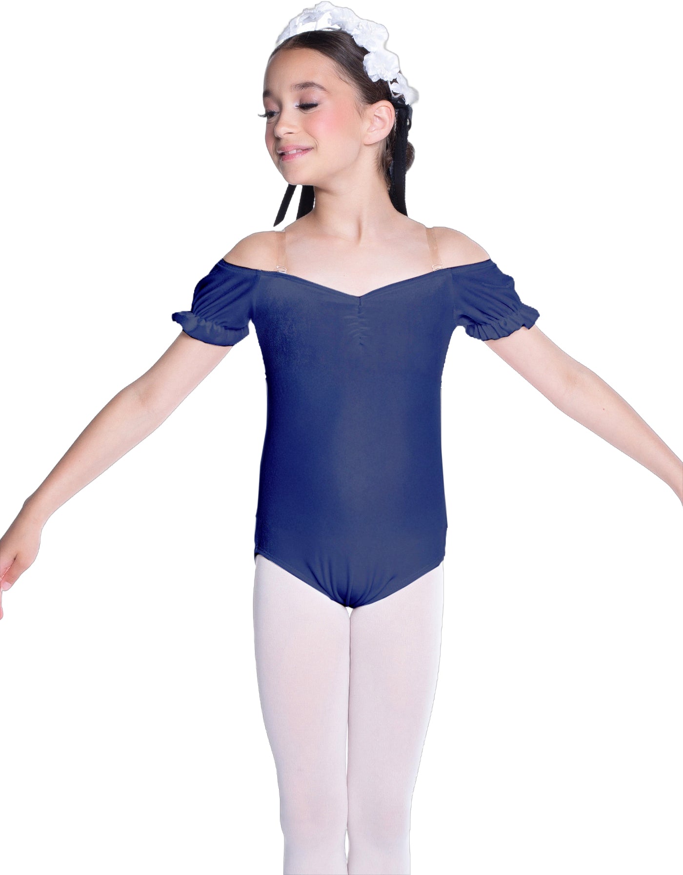 Solid Lycra Puff Sleeve Off the Shoulder Peasant Leotard