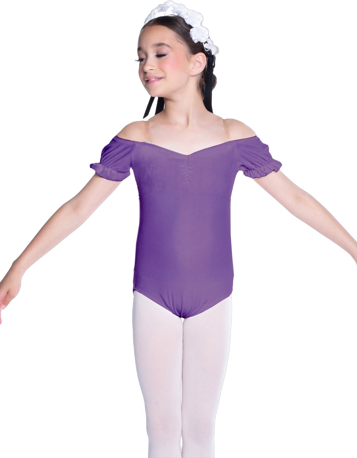 Solid Lycra Puff Sleeve Off the Shoulder Peasant Leotard