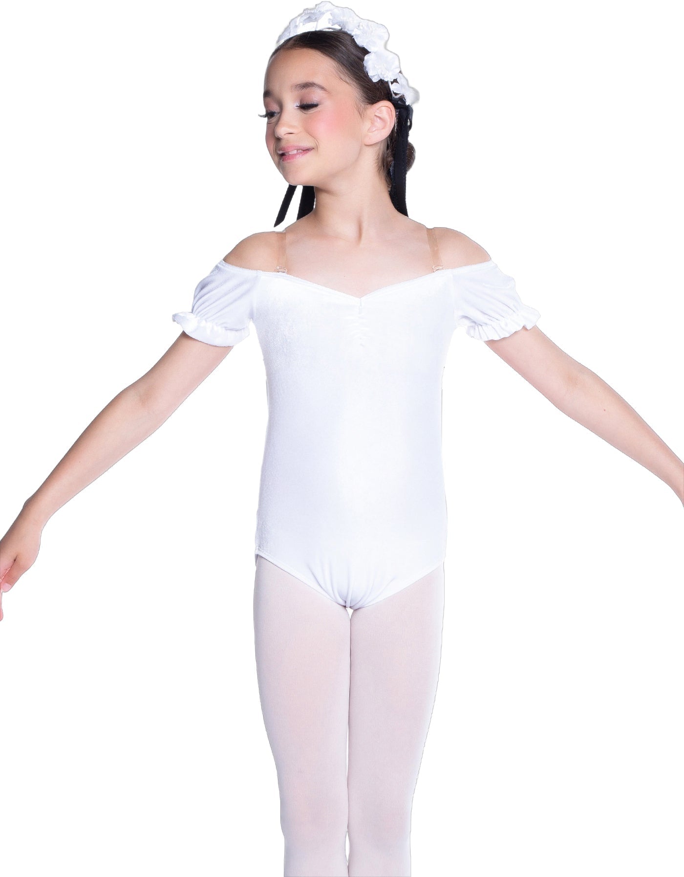 Solid Lycra Puff Sleeve Off the Shoulder Peasant Leotard