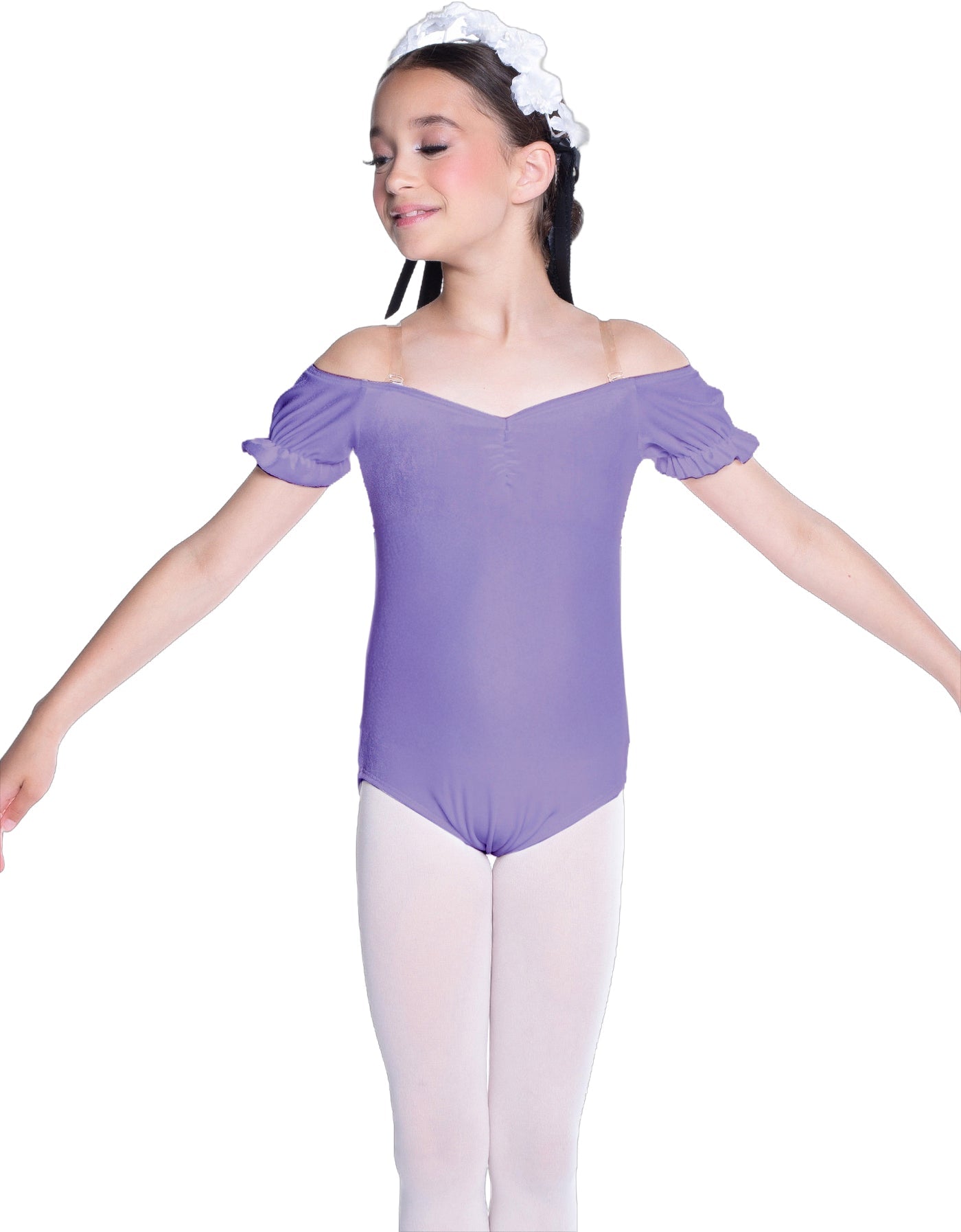 Solid Lycra Puff Sleeve Off the Shoulder Peasant Leotard