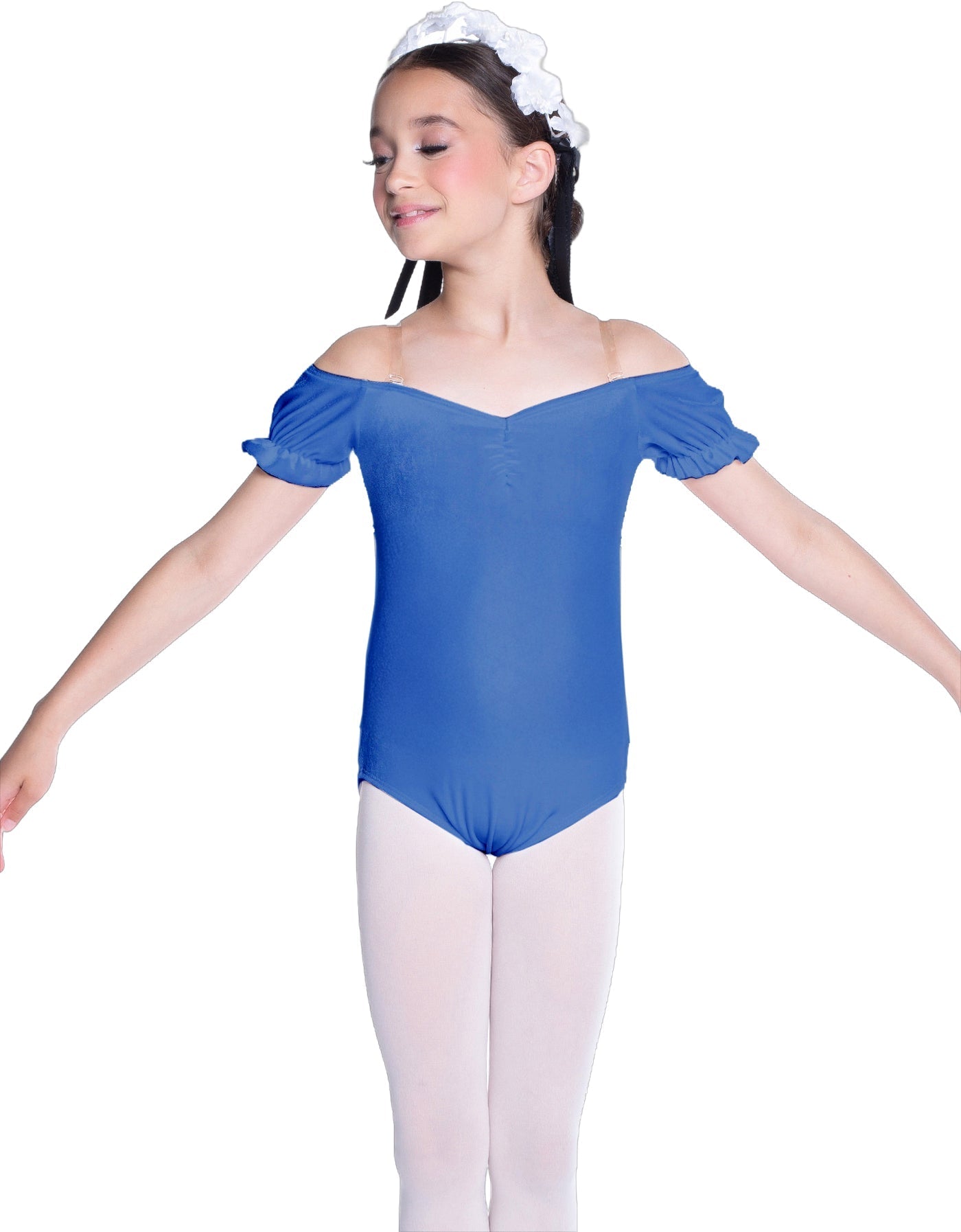 Solid Lycra Puff Sleeve Off the Shoulder Peasant Leotard