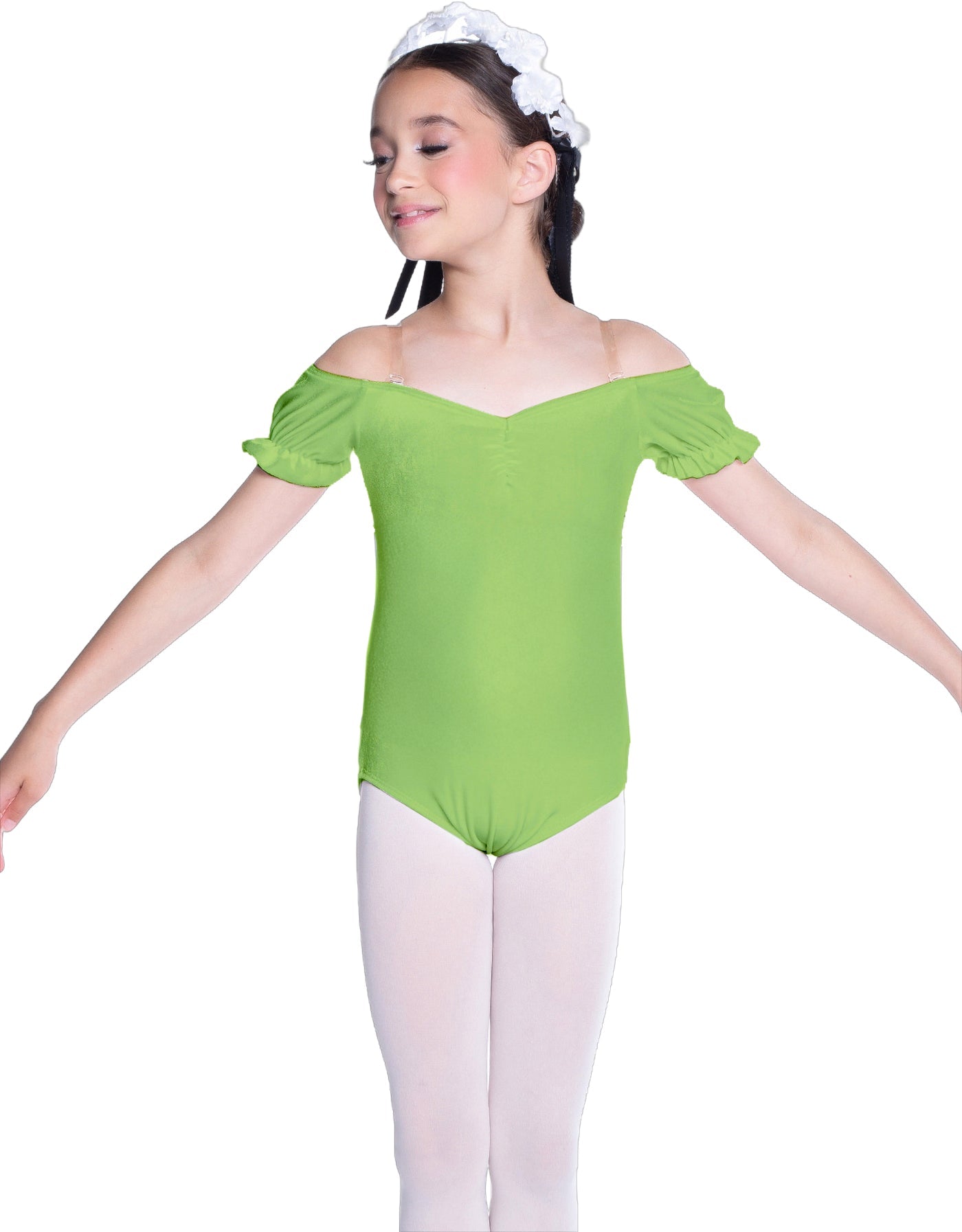 Solid Lycra Puff Sleeve Off the Shoulder Peasant Leotard
