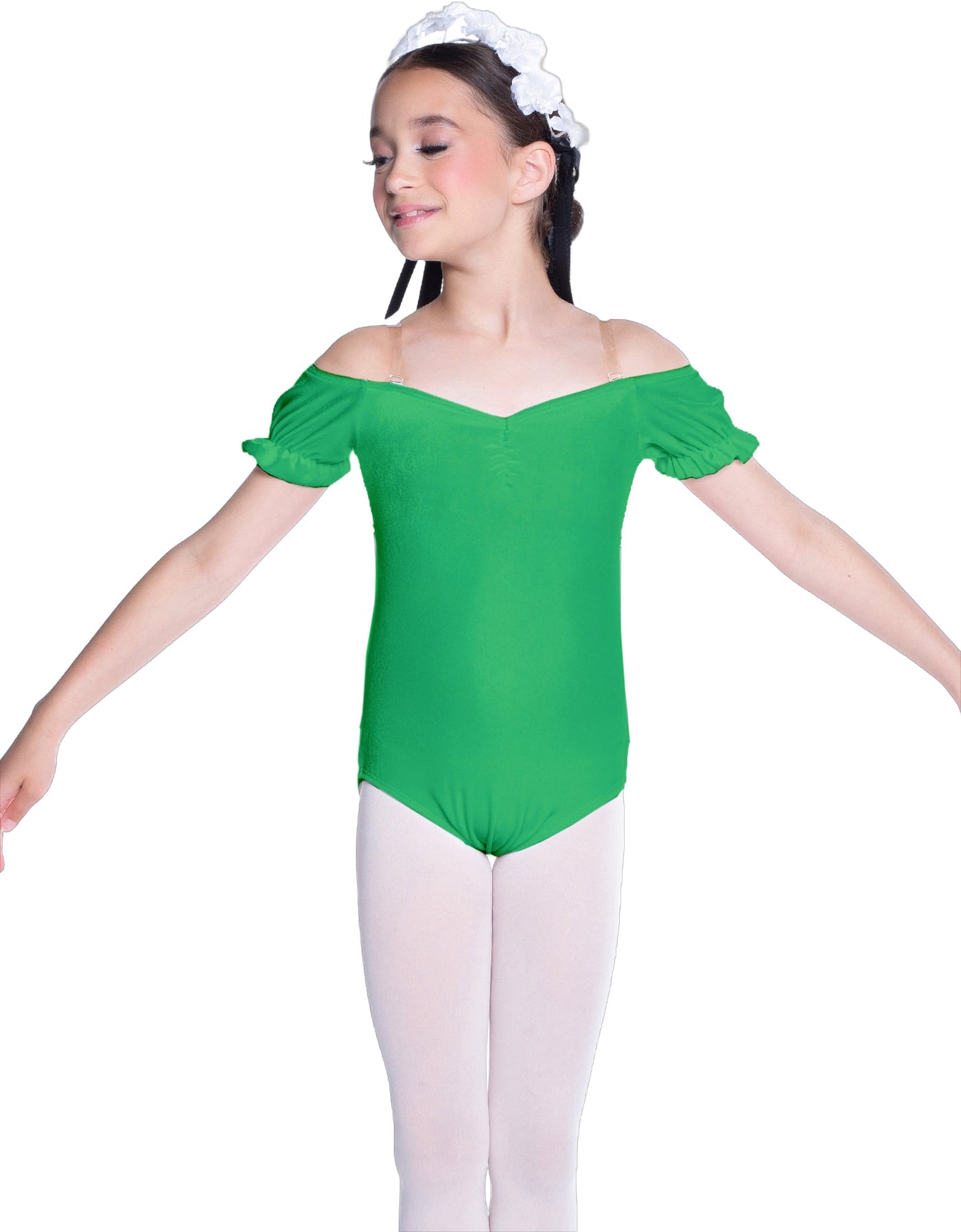 Solid Lycra Puff Sleeve Off the Shoulder Peasant Leotard