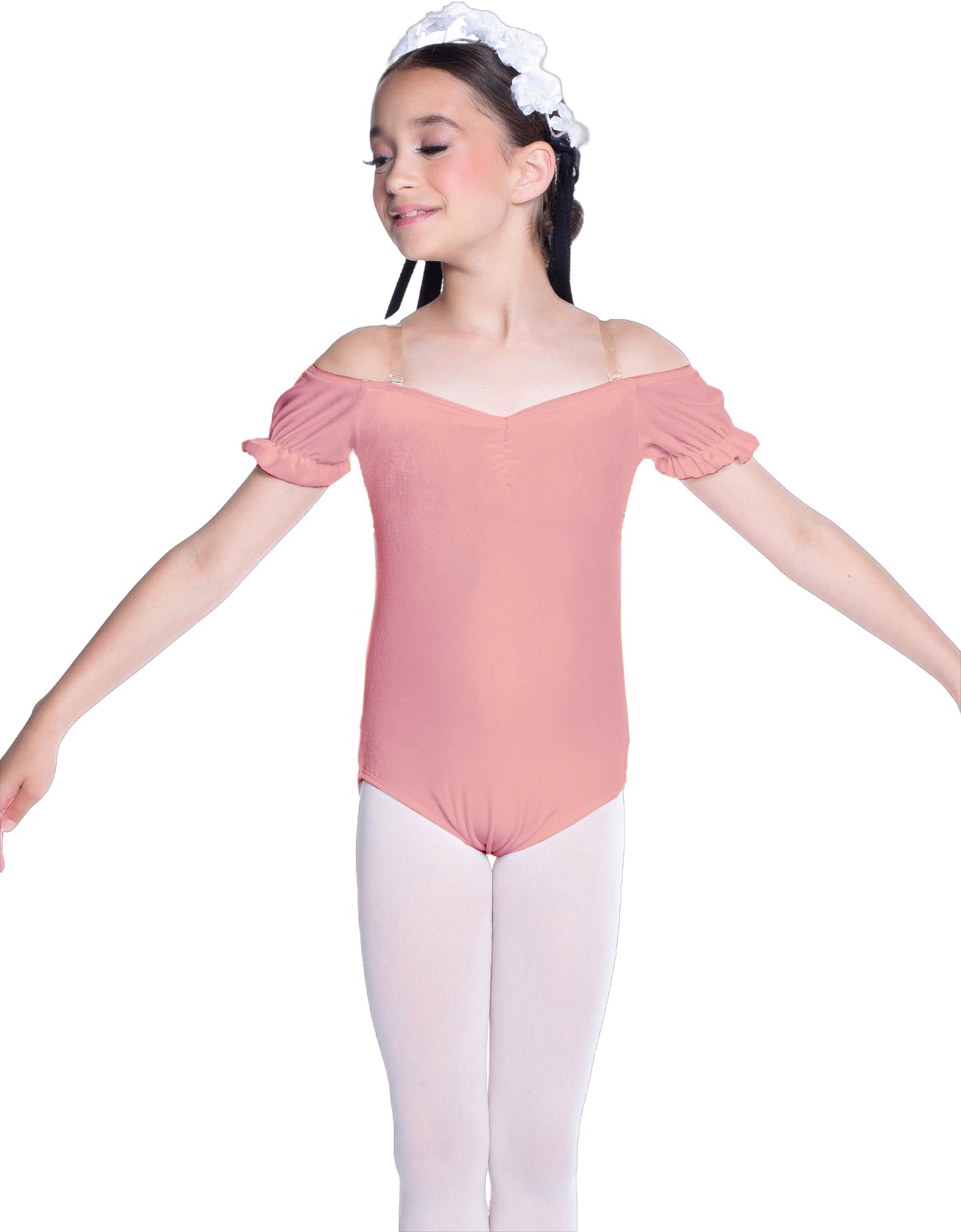 Solid Lycra Puff Sleeve Off the Shoulder Peasant Leotard