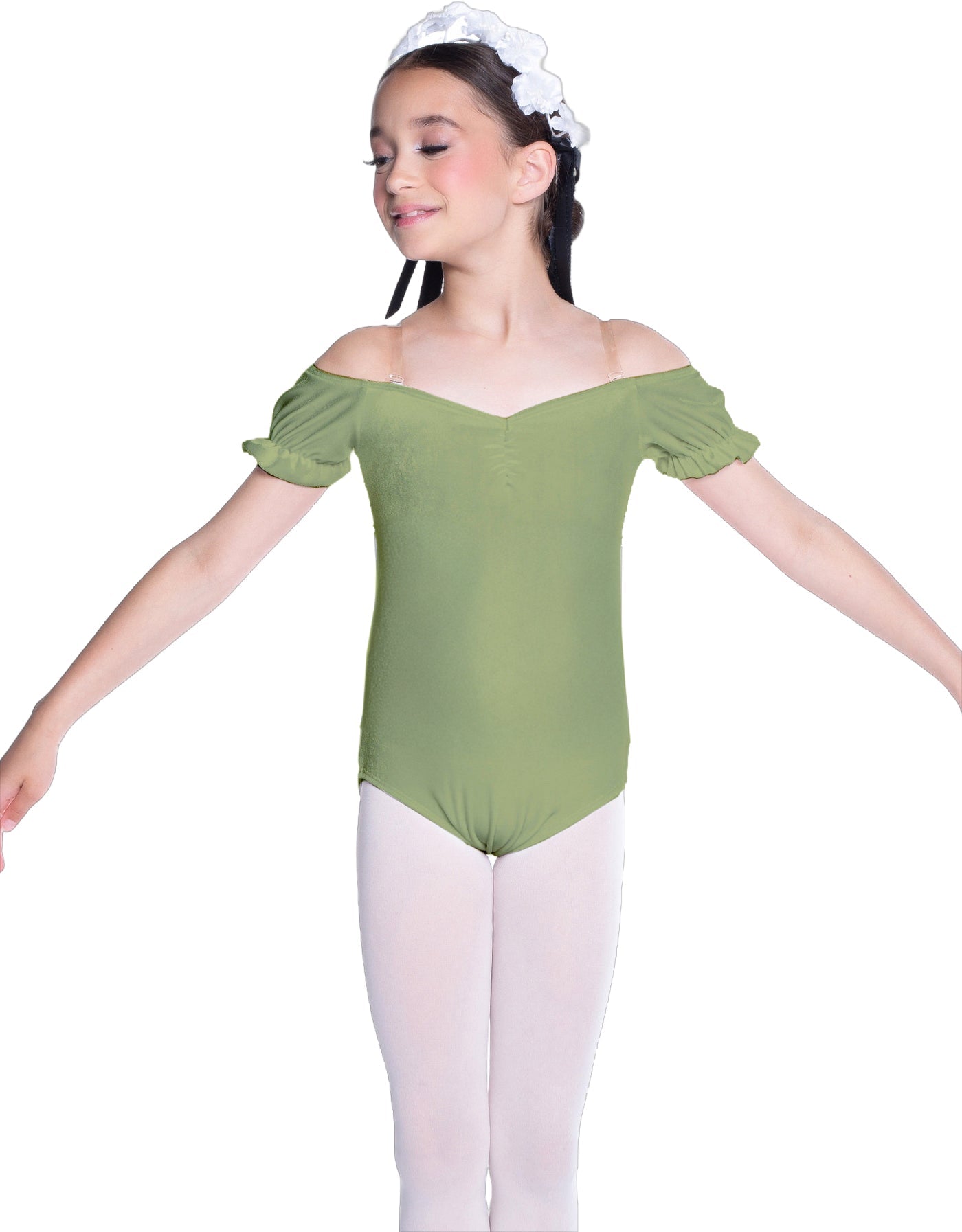 Solid Lycra Puff Sleeve Off the Shoulder Peasant Leotard