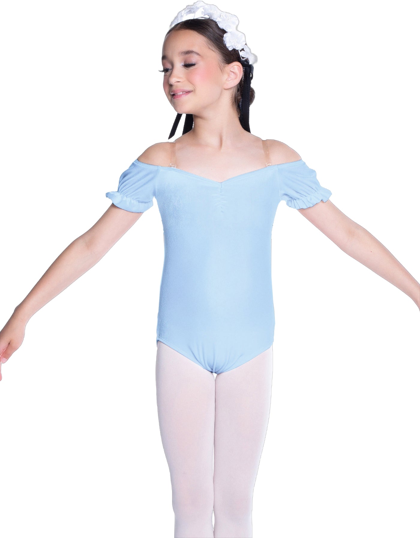 Solid Lycra Puff Sleeve Off the Shoulder Peasant Leotard